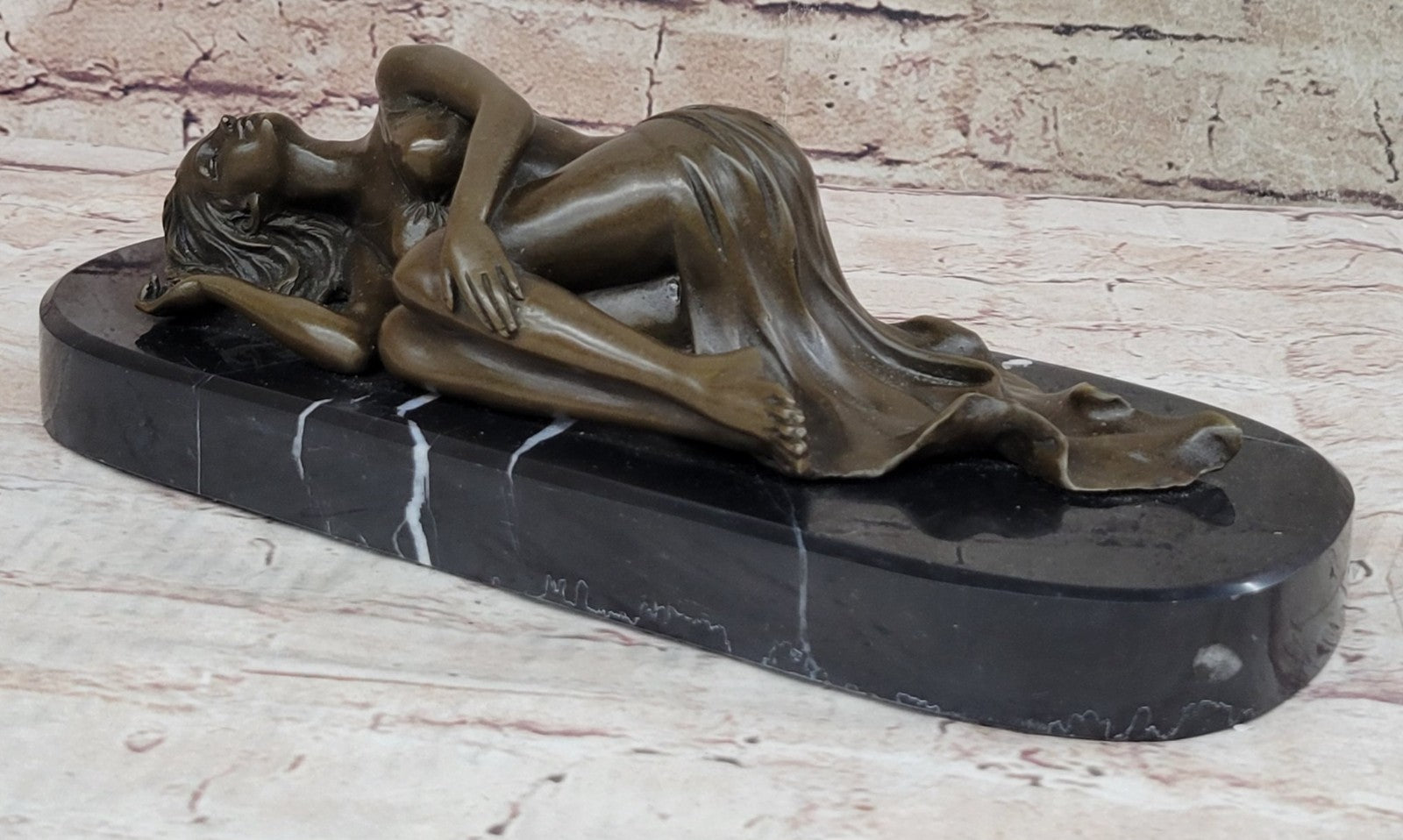 Naked Female Sun Bathing Bronze Sculpture Marble Nude Figurine Figure Home Gift