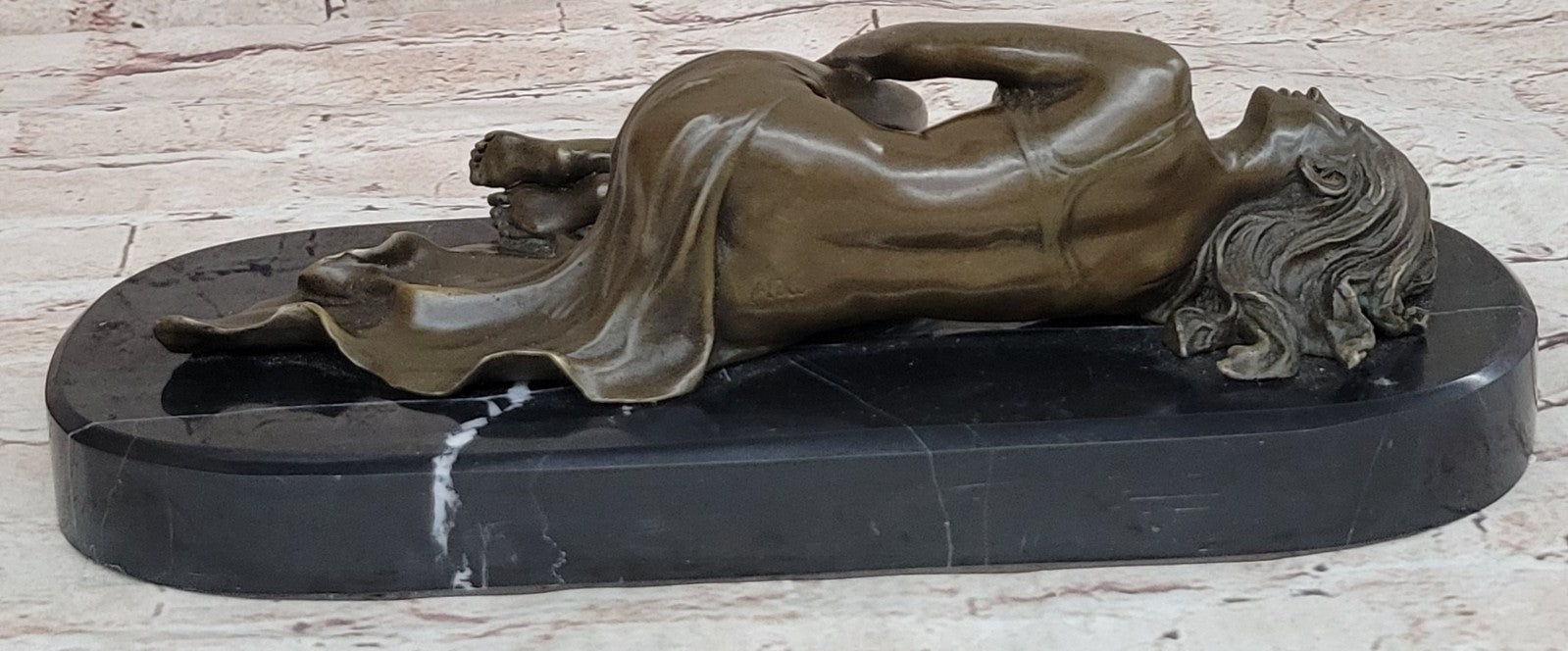 Naked Female Sun Bathing Bronze Sculpture Marble Nude Figurine Figure Home Gift