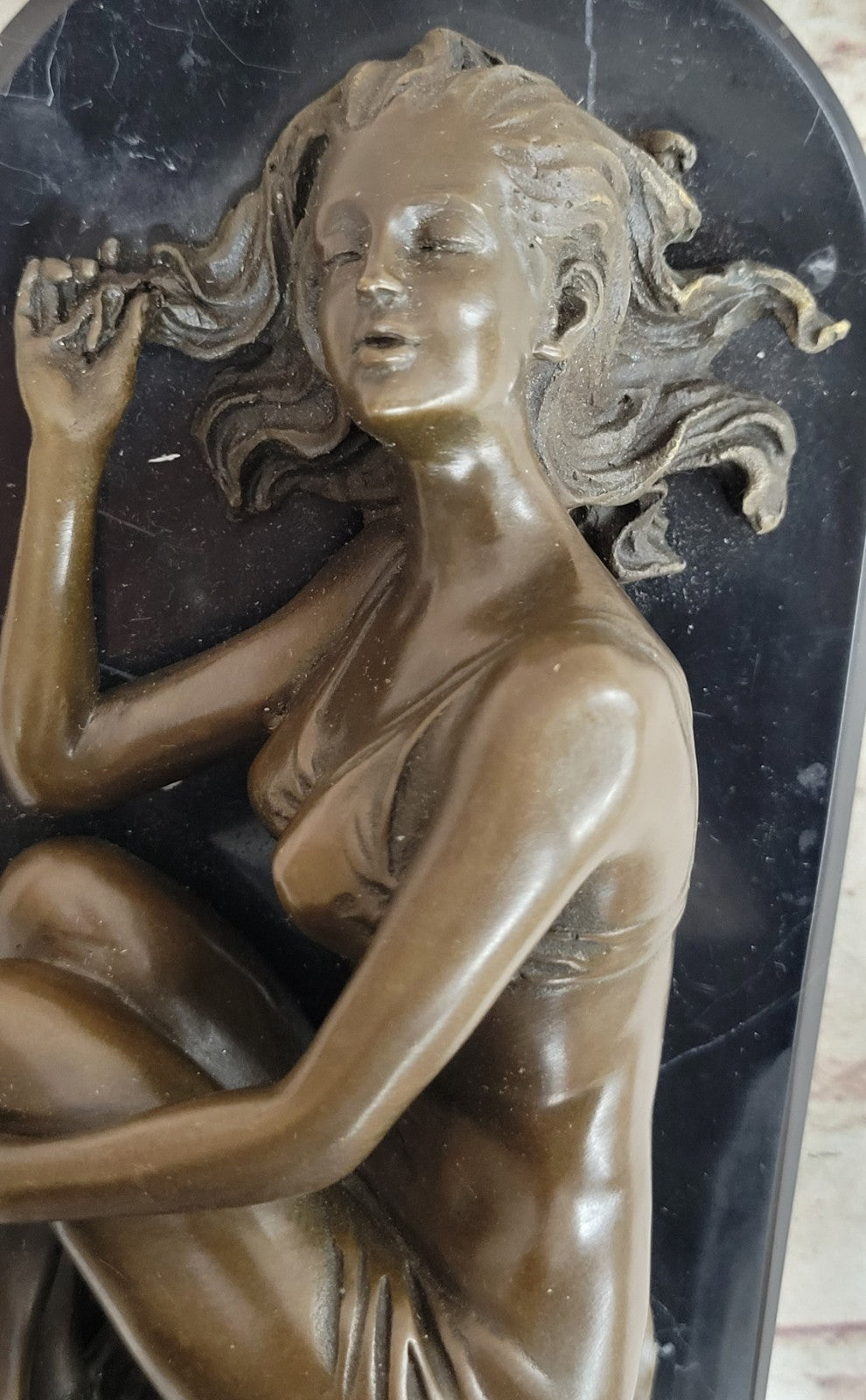 Naked Female Sun Bathing Bronze Sculpture Marble Nude Figurine Figure Home Gift