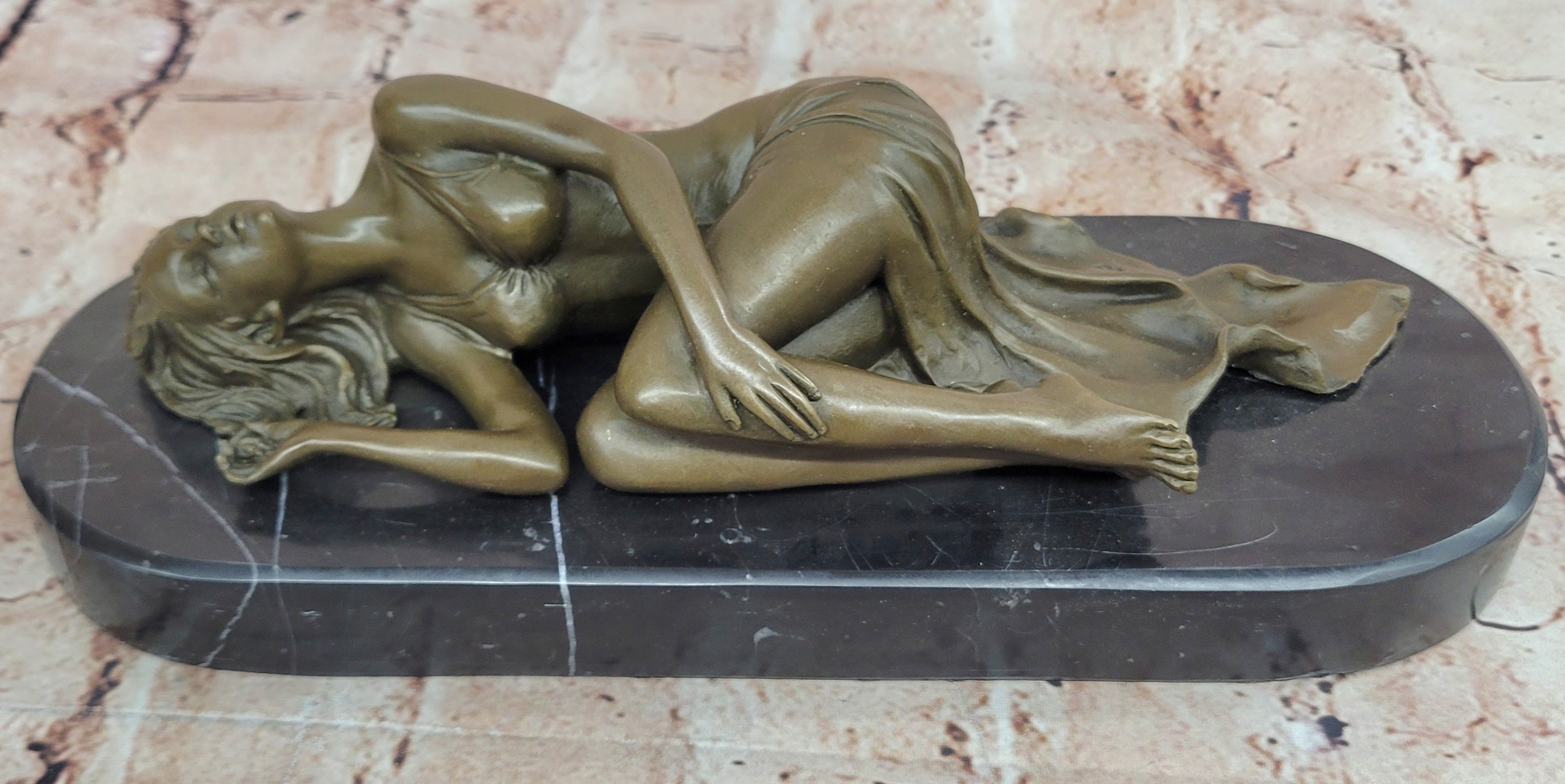 Naked Female Sun Bathing Bronze Sculpture Marble Nude Figurine Figure Home Gift