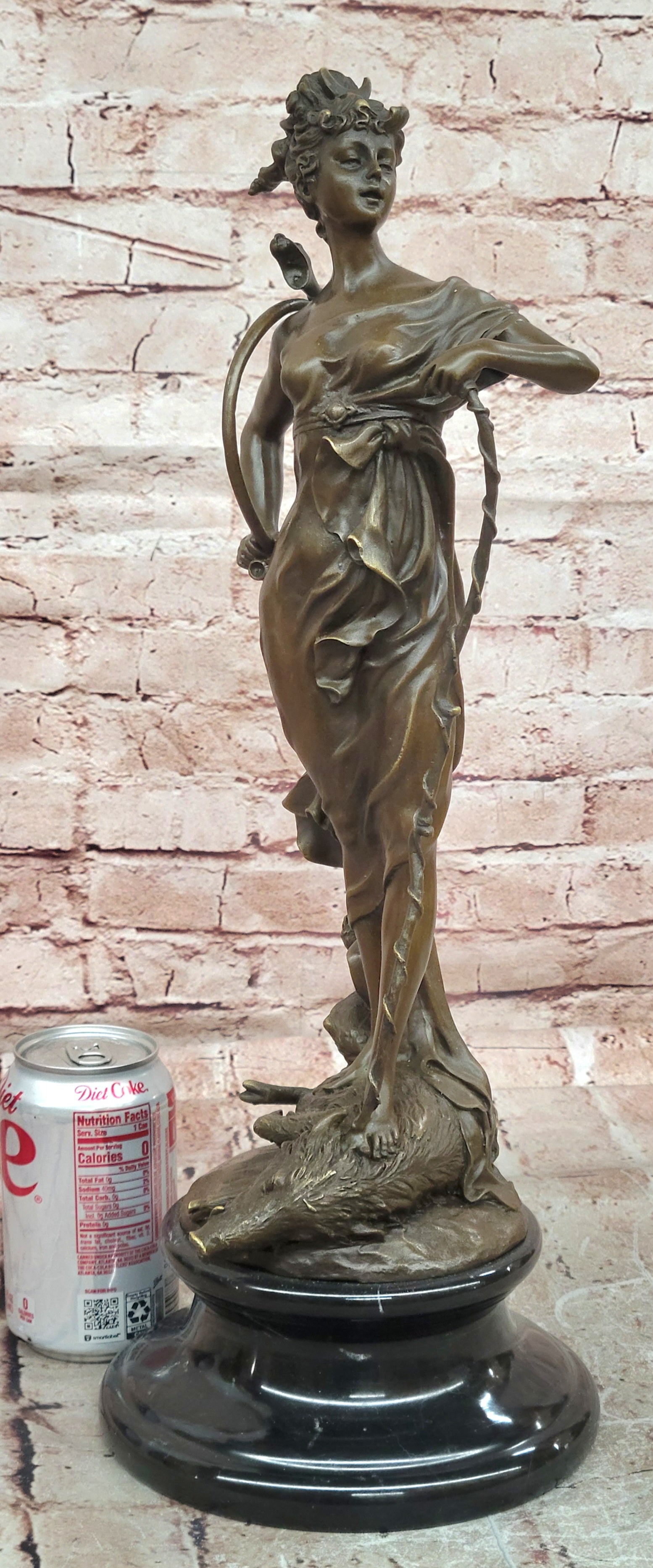 Classical Diana Bronze Sculpture Goddess Hunter with Bow Boar Art Statue
