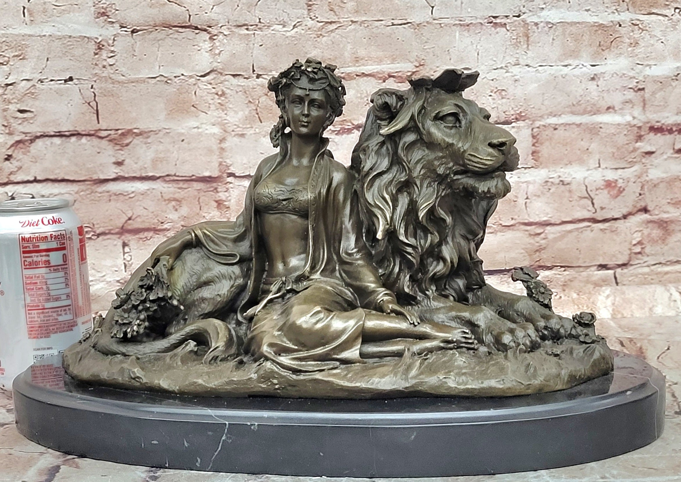 Vitaleh Bronze Sculpture Woman and Lion Beauty Beast Mythical Art Statue