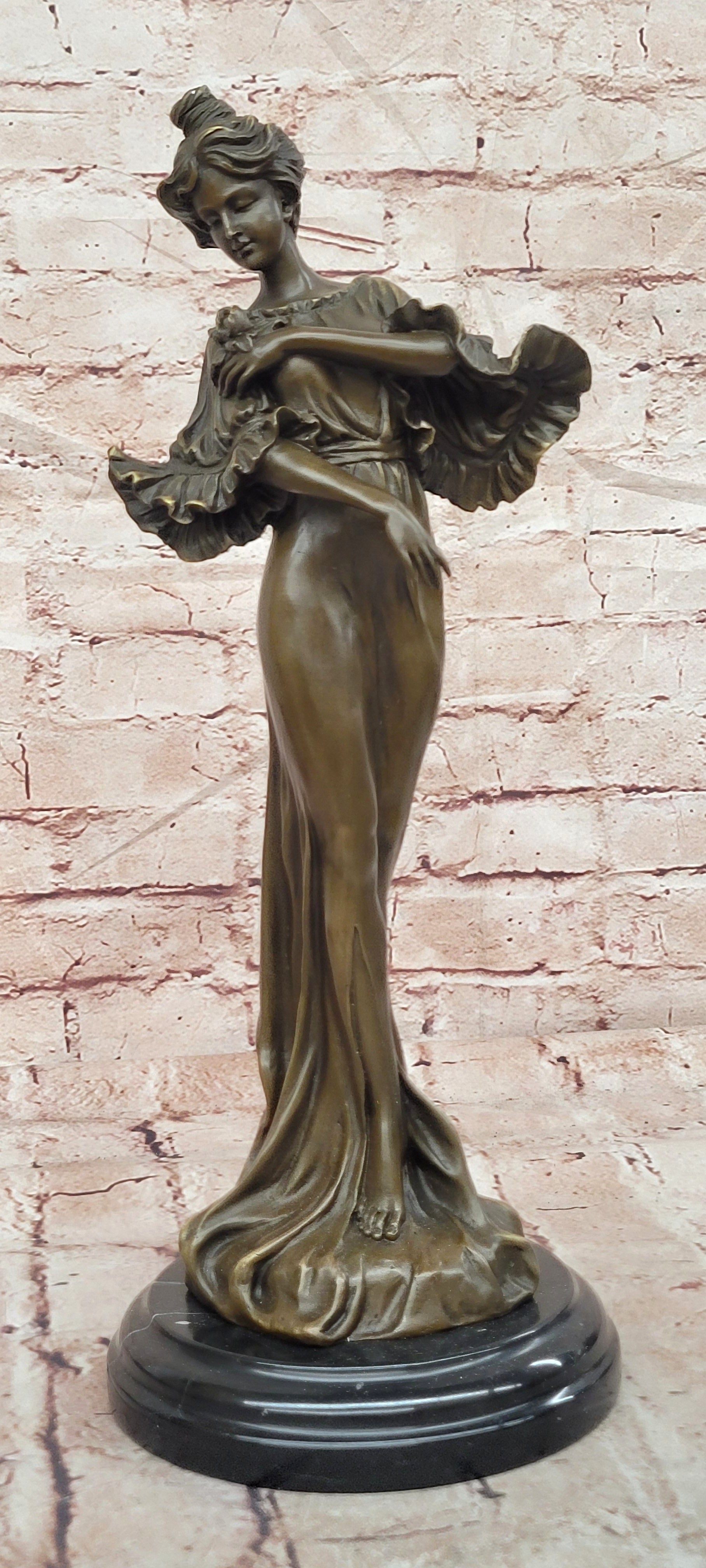 Bronze Roman Goddess Flora Sculpture Signed Milo Elegant Female Statue