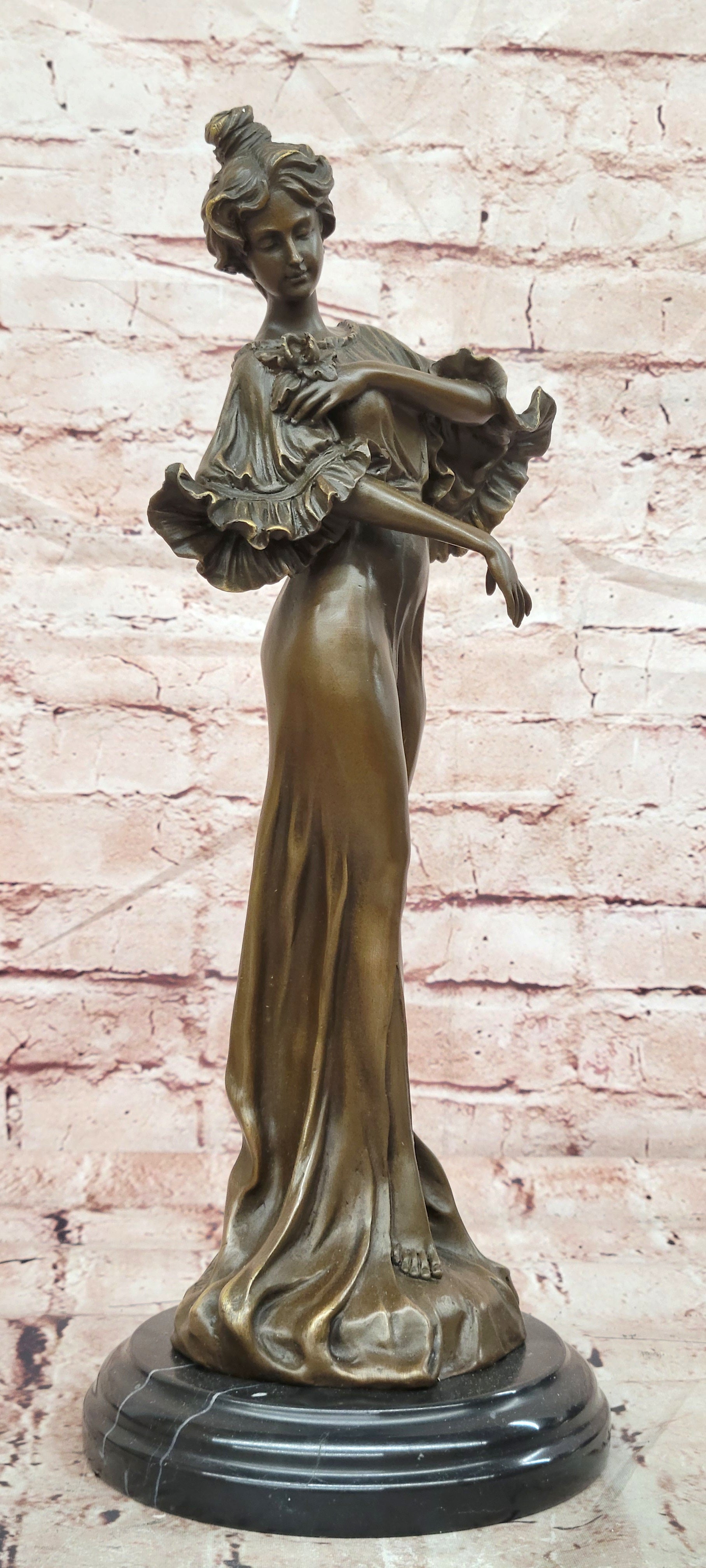 Bronze Roman Goddess Flora Sculpture Signed Milo Elegant Female Statue