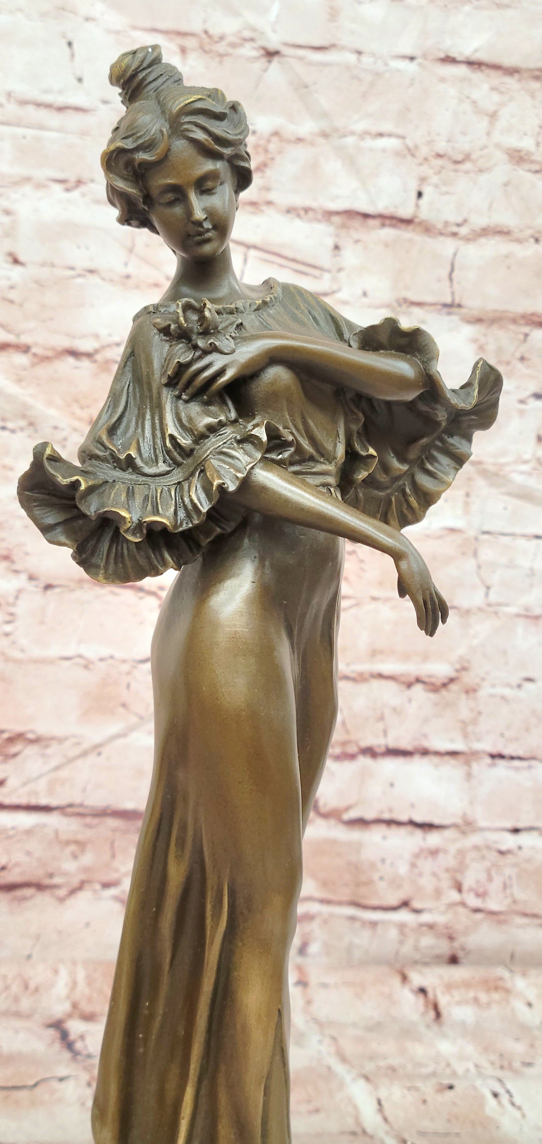 Bronze Roman Goddess Flora Sculpture Signed Milo Elegant Female Statue