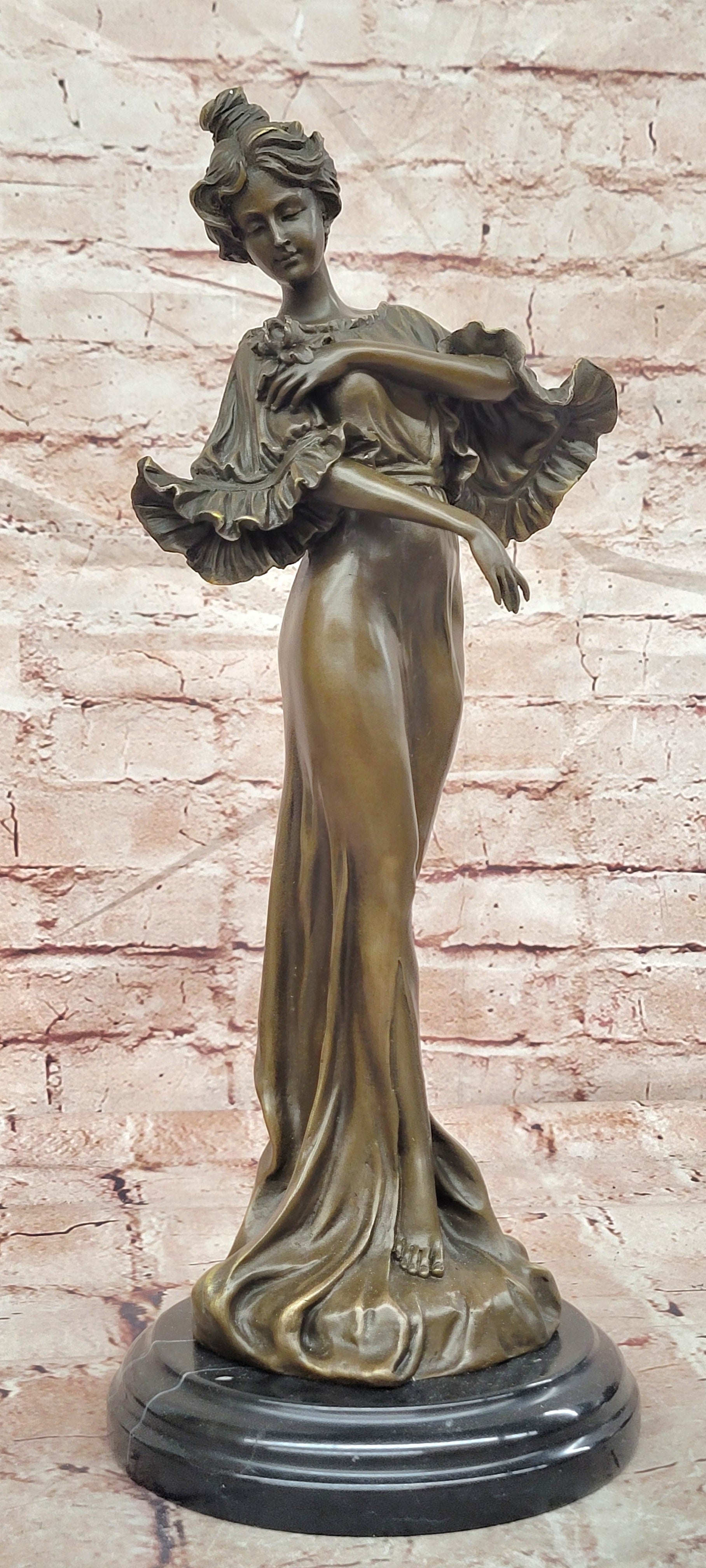 Bronze Roman Goddess Flora Sculpture Signed Milo Elegant Female Statue