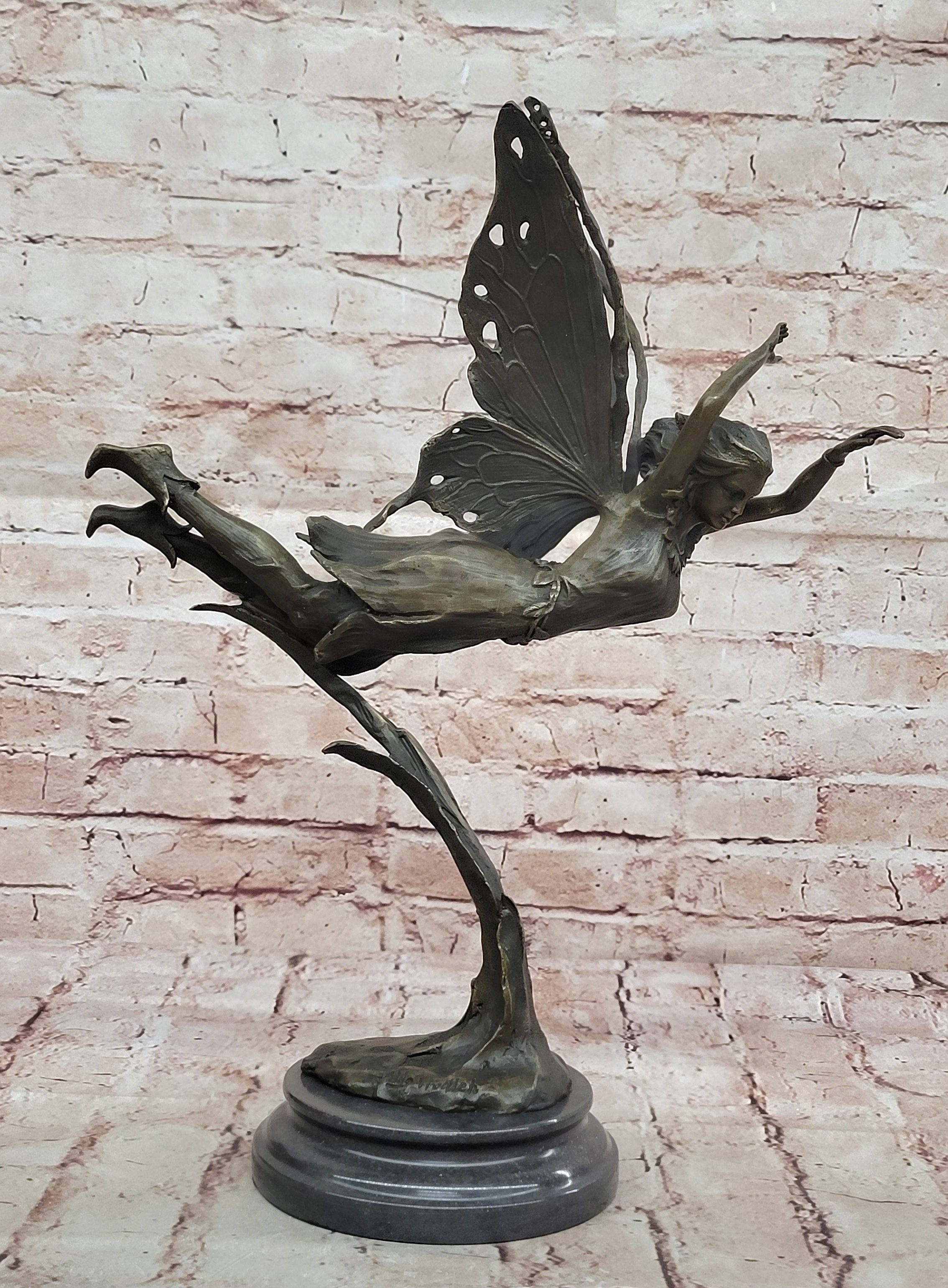 Signed Angel Religous Bronze Sculpture Mythical Statue Figurine Figure Home Deco