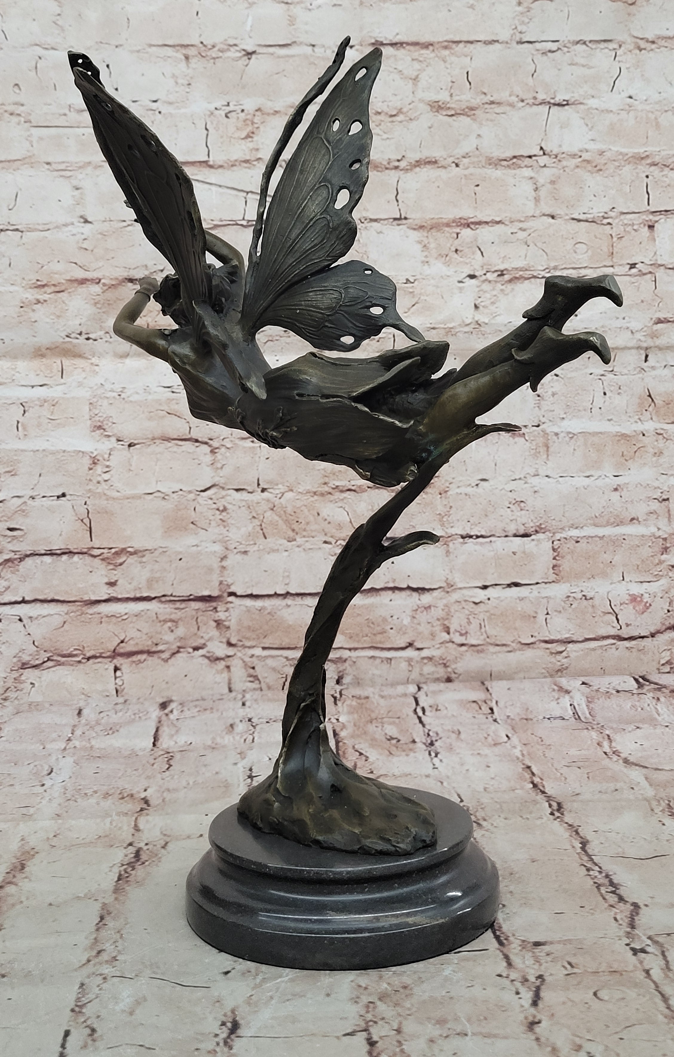 Signed Angel Religous Bronze Sculpture Mythical Statue Figurine Figure Home Deco
