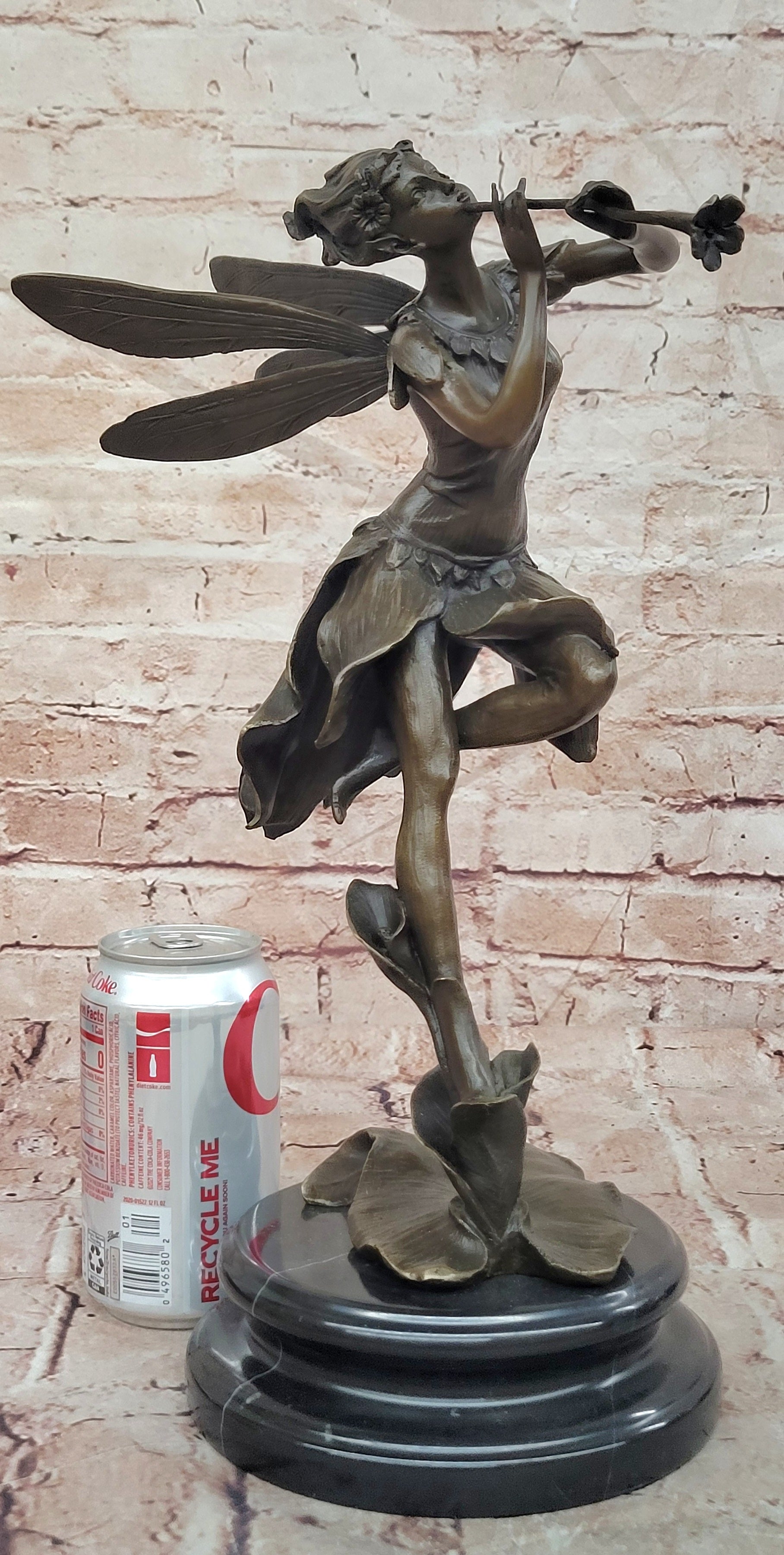 Cesaro Bronze Fairy Nymph Figurine with Flute Mythology Fine Art Decorative Statue