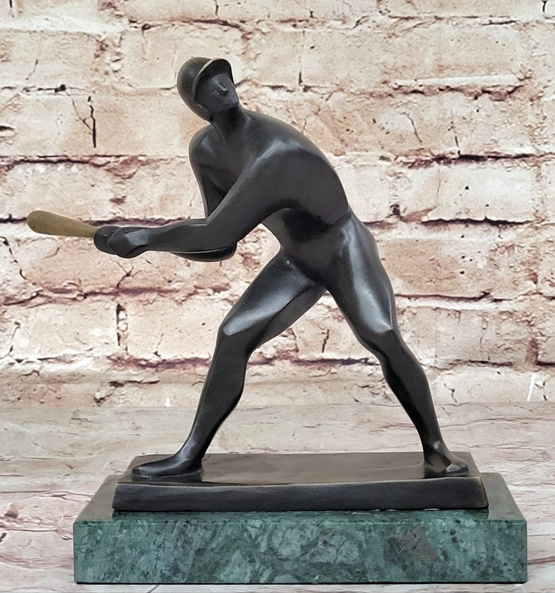 Abstract Detailed Hand Made by Lost Wax Method Baseball Player with Green Marble