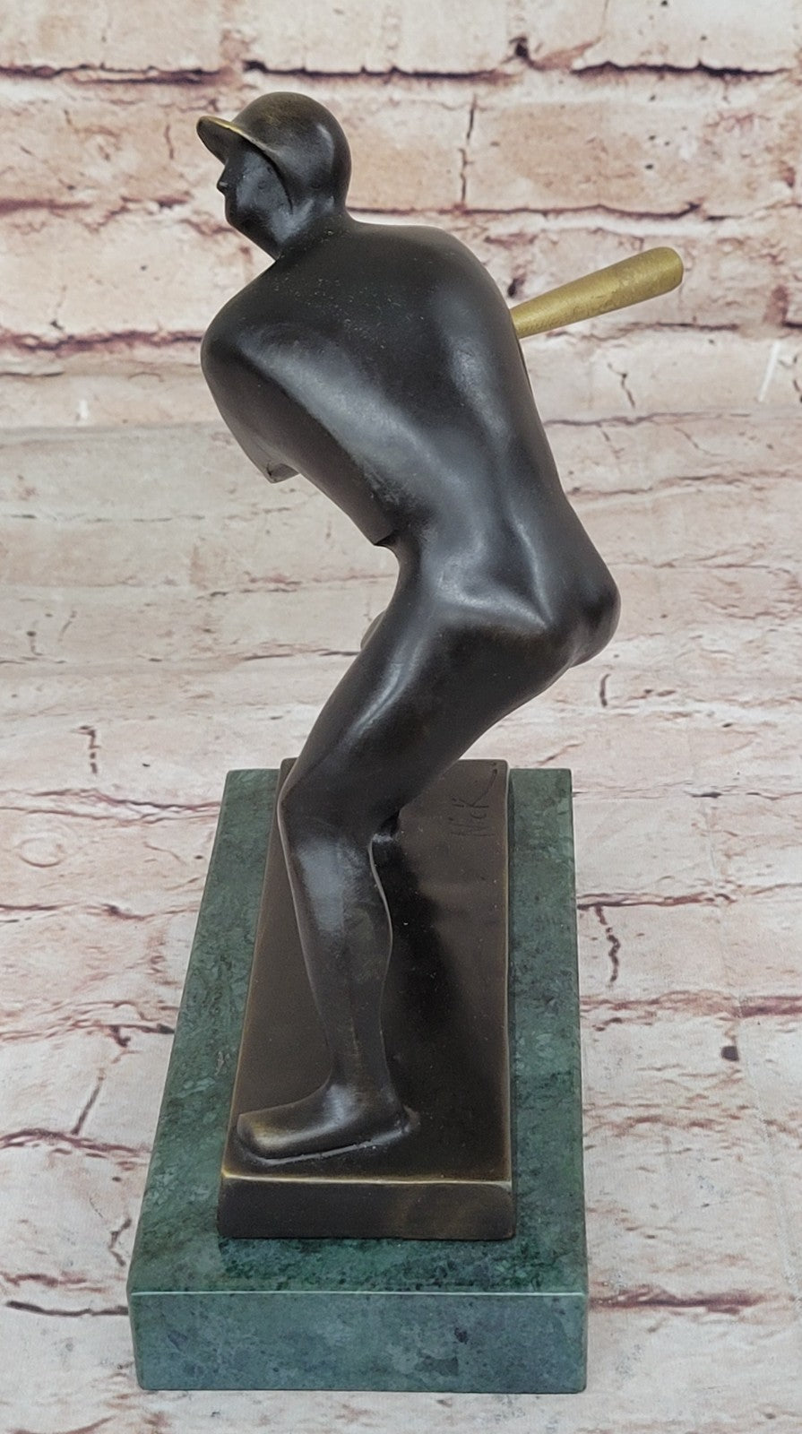 Abstract Detailed Hand Made by Lost Wax Method Baseball Player with Green Marble