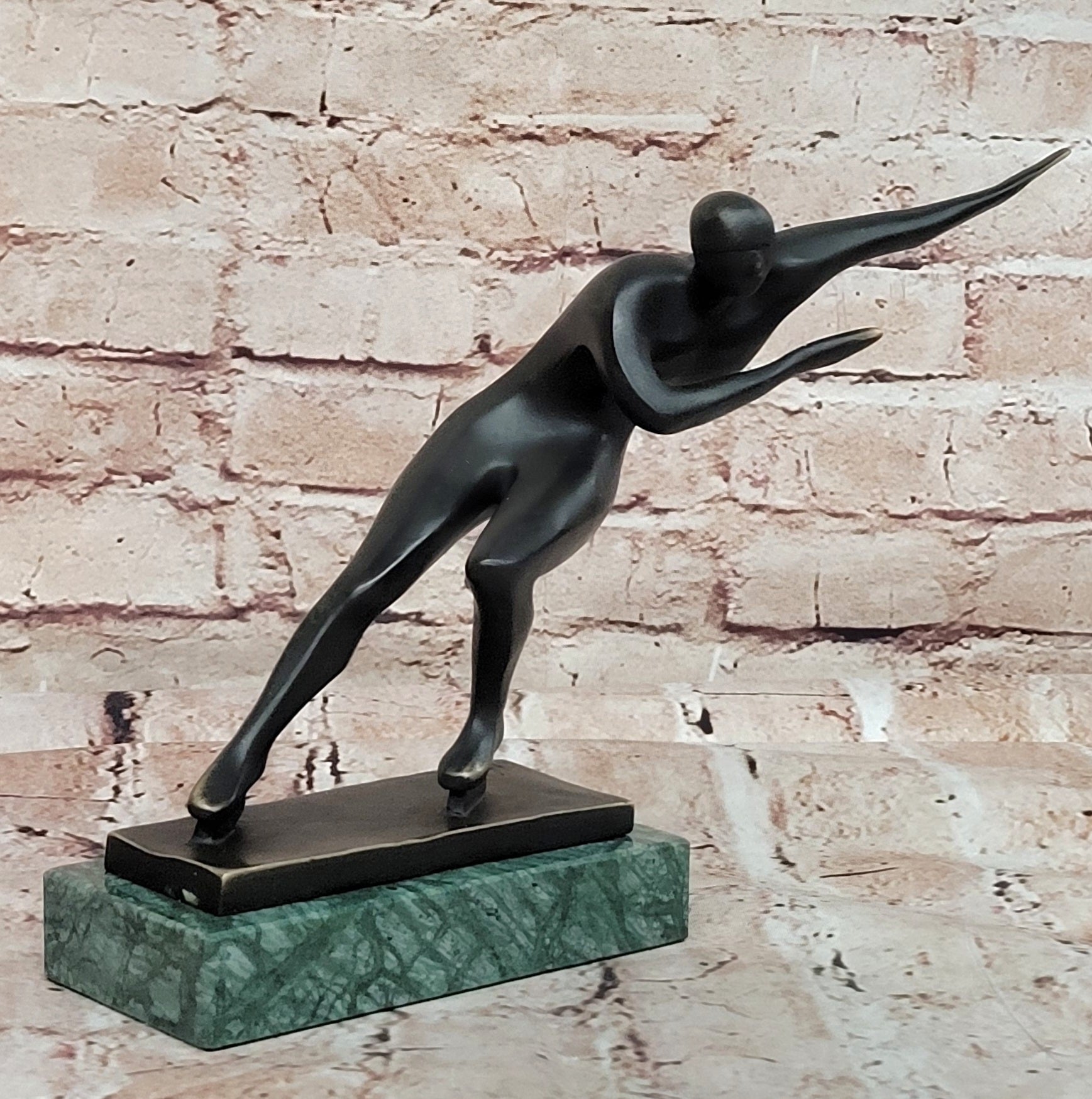 Bronze Sculpture Hand Made Ice Skater Modern Artwork Female Woman Statue Home Decor