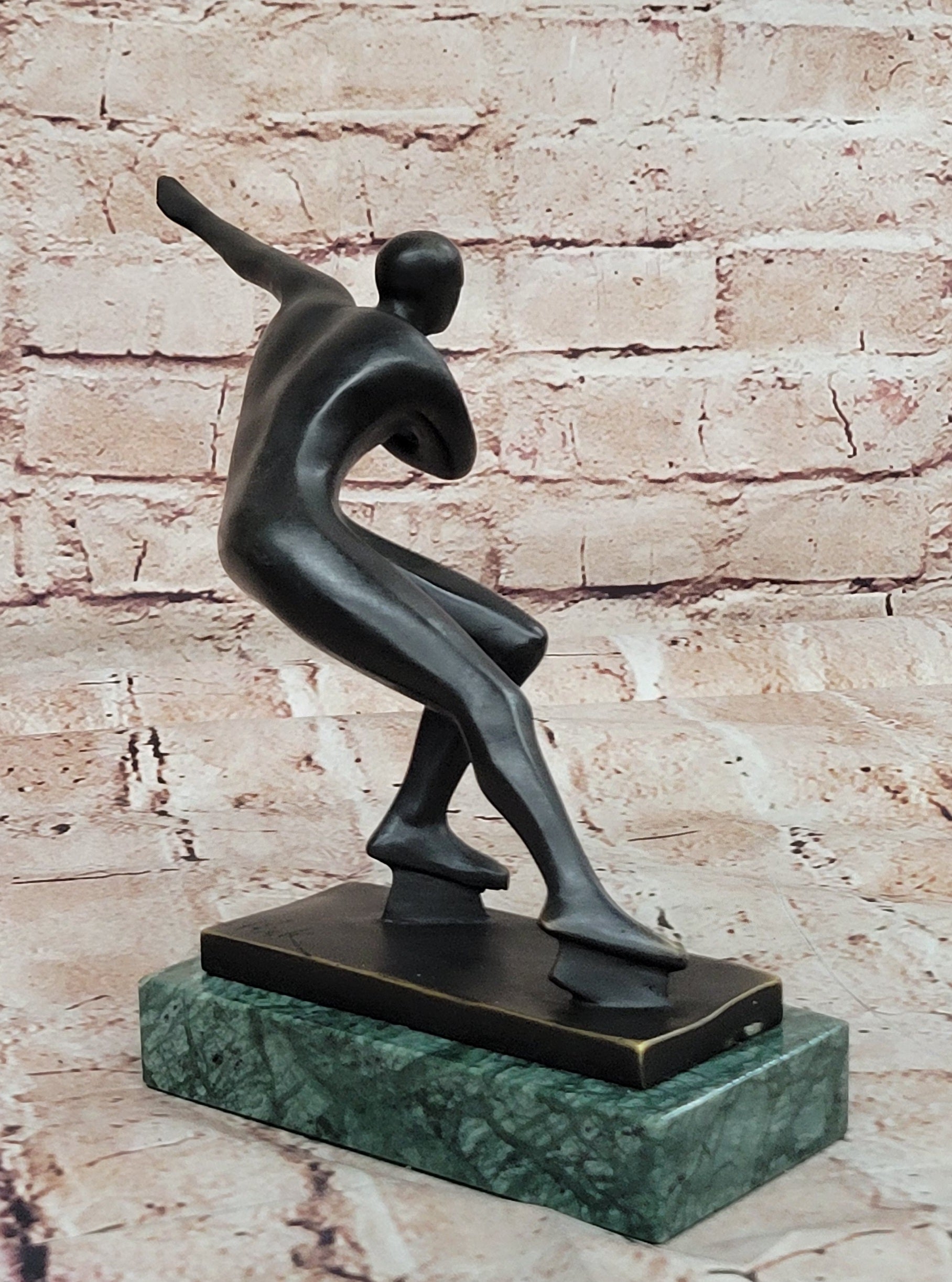 Bronze Sculpture Hand Made Ice Skater Modern Artwork Female Woman Statue Home Decor