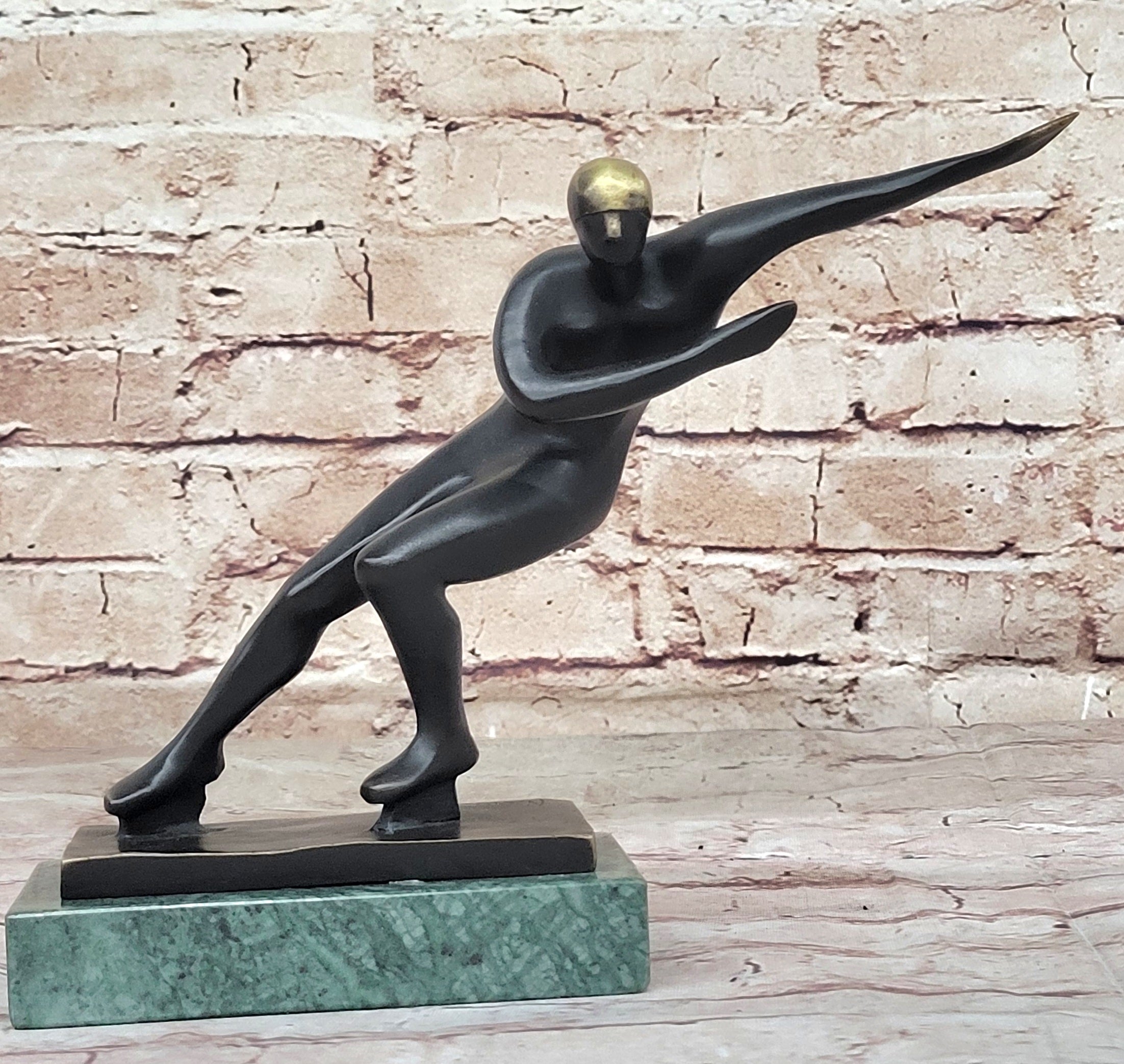 Bronze Sculpture Hand Made Ice Skater Modern Artwork Female Woman Statue Home Decor