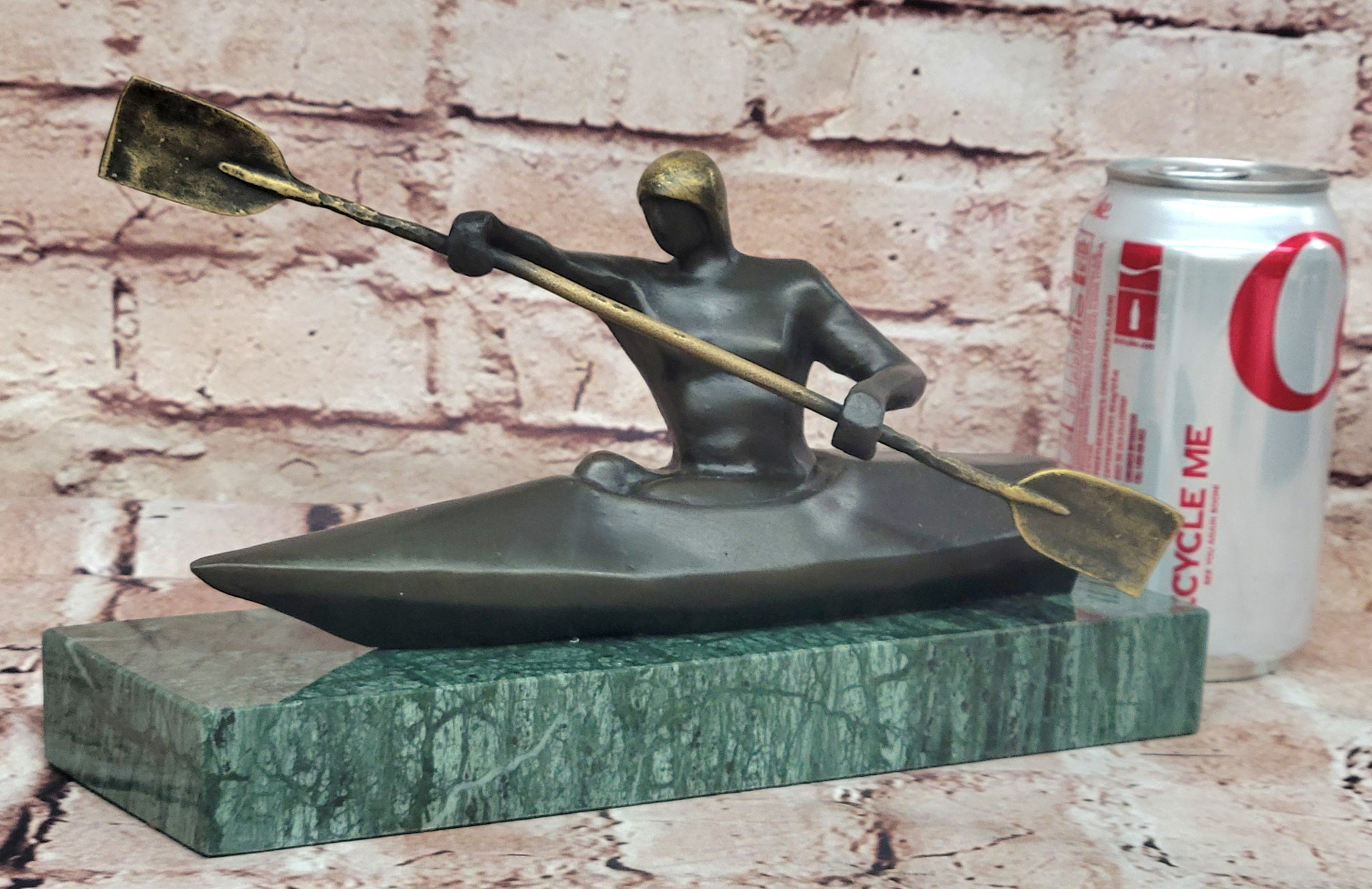 100% Solid Bronze by Lost Wax Method Man Canoer Mid Century Masterpiece Figurine