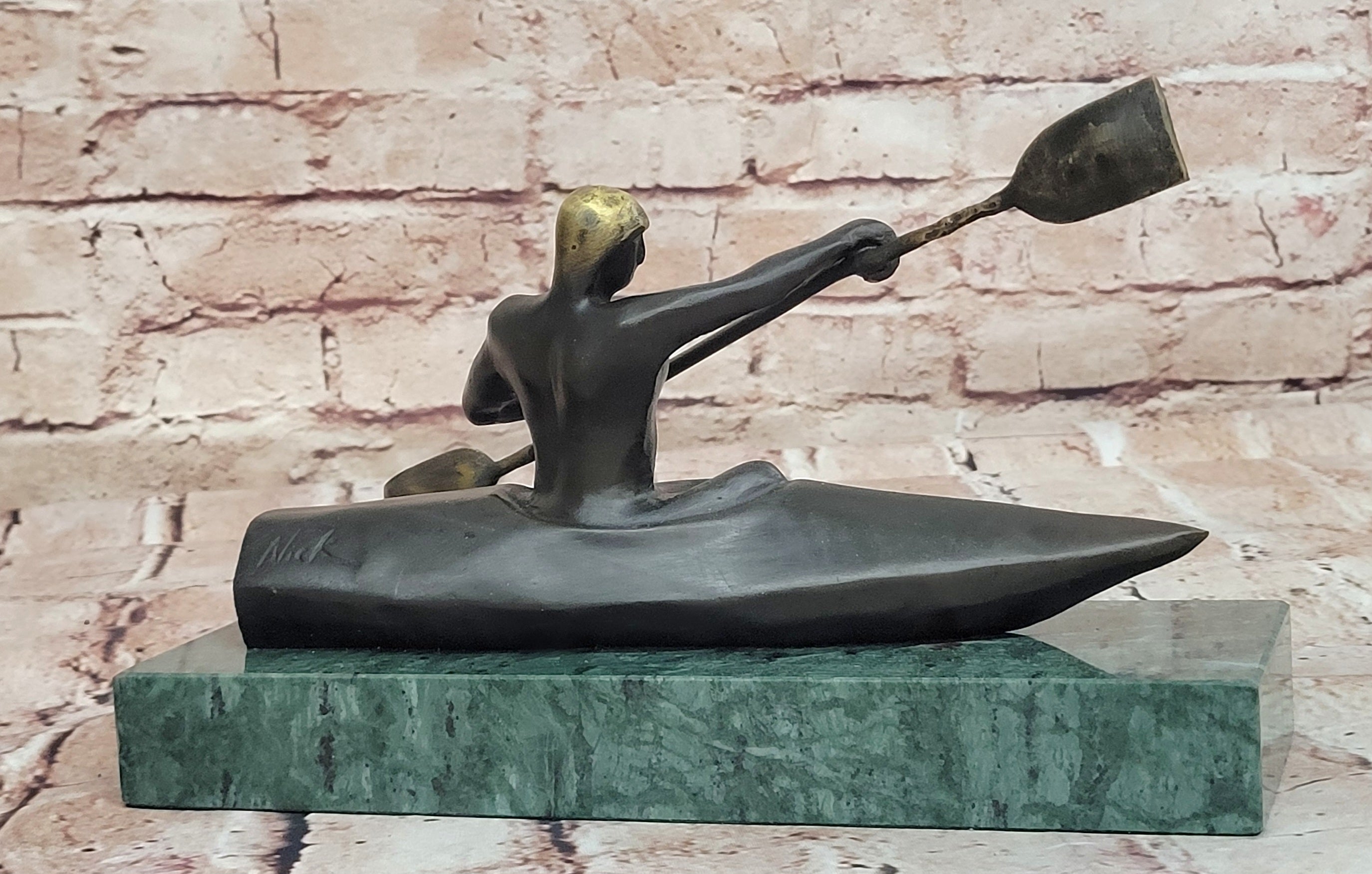 100% Solid Bronze by Lost Wax Method Man Canoer Mid Century Masterpiece Figurine
