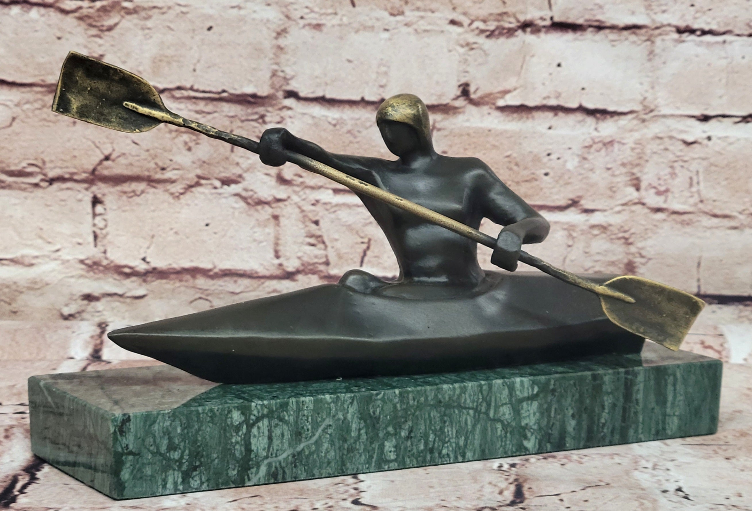 100% Solid Bronze by Lost Wax Method Man Canoer Mid Century Masterpiece Figurine