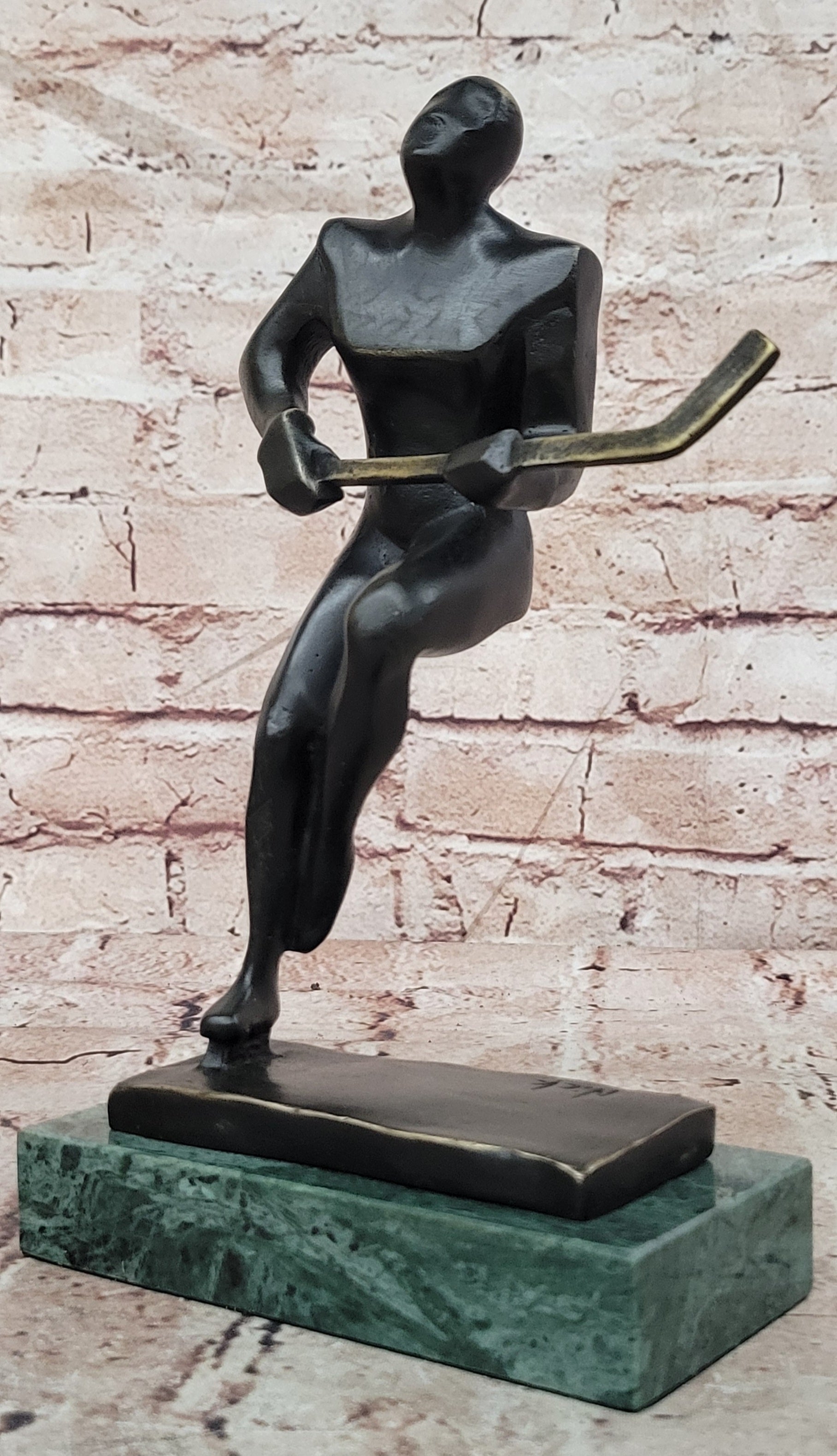 100% Real Bronze Abstract Modern Art Male Hockey Player Sculpture Sport Decor