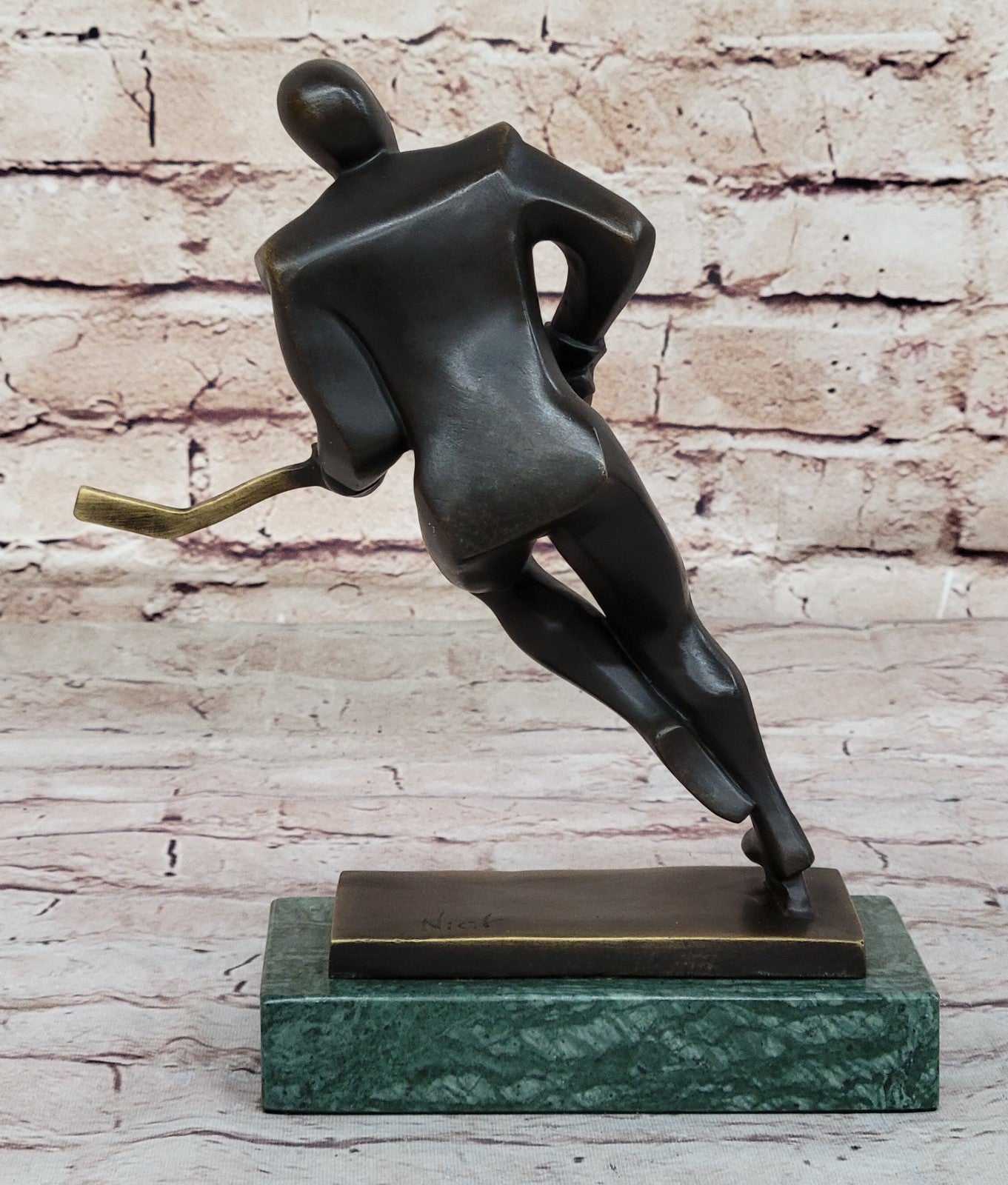 100% Real Bronze Abstract Modern Art Male Hockey Player Sculpture Sport Decor