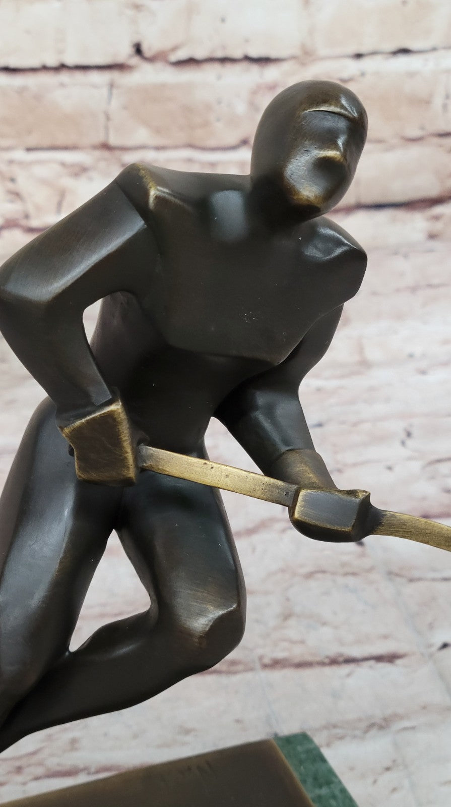 100% Real Bronze Abstract Modern Art Male Hockey Player Sculpture Sport Decor