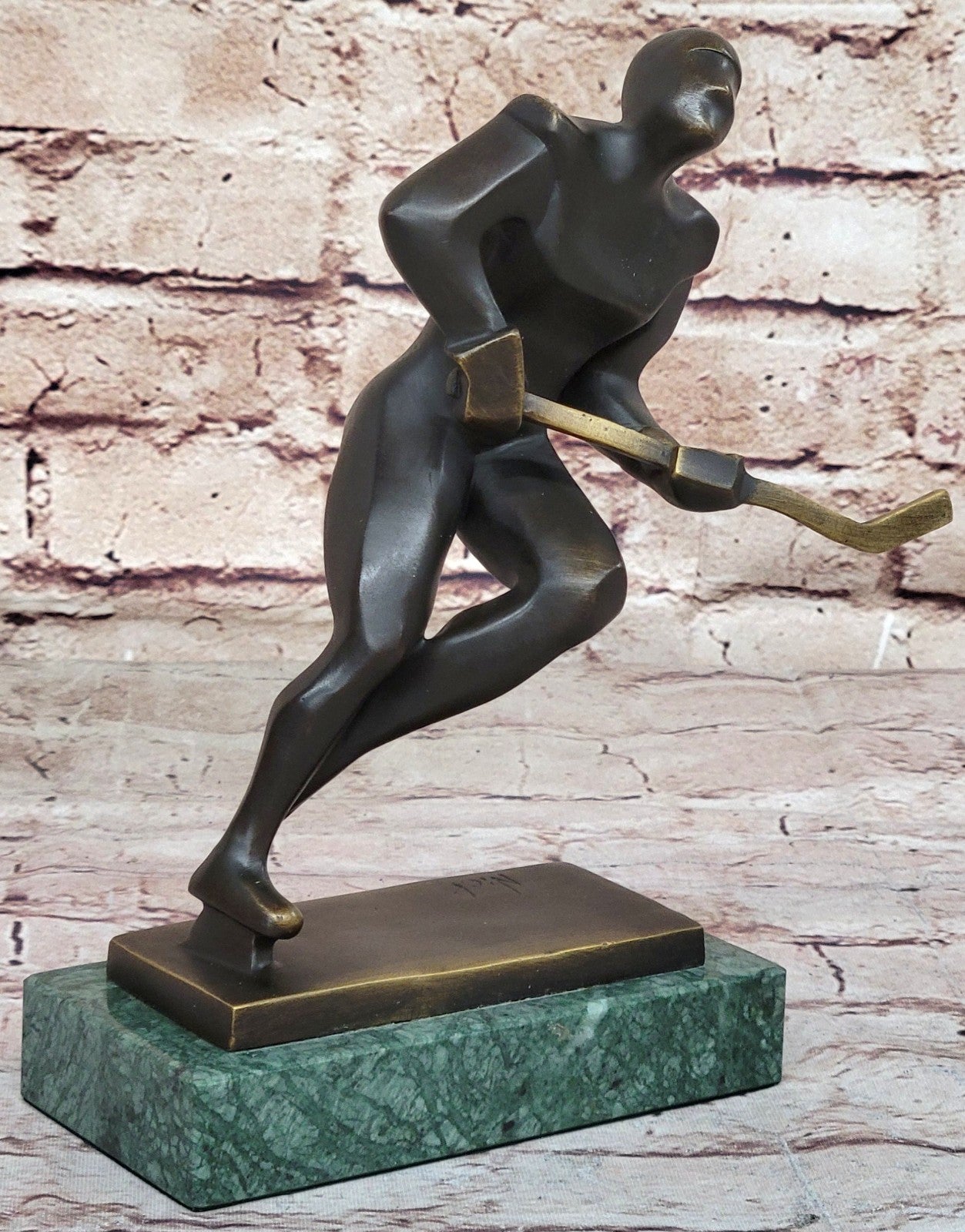 100% Real Bronze Abstract Modern Art Male Hockey Player Sculpture Sport Decor