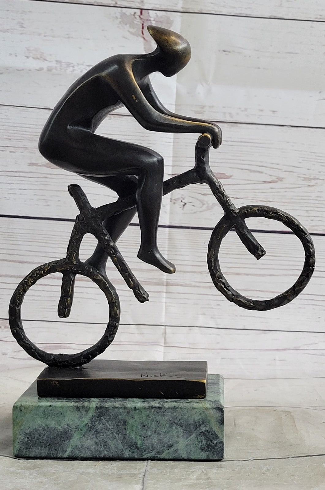 DESIGN CYCLIST SCULPTURE "RACER" decoration figure Racing bike bronze from Europ