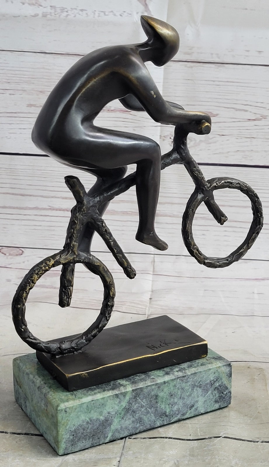 DESIGN CYCLIST SCULPTURE "RACER" decoration figure Racing bike bronze from Europ