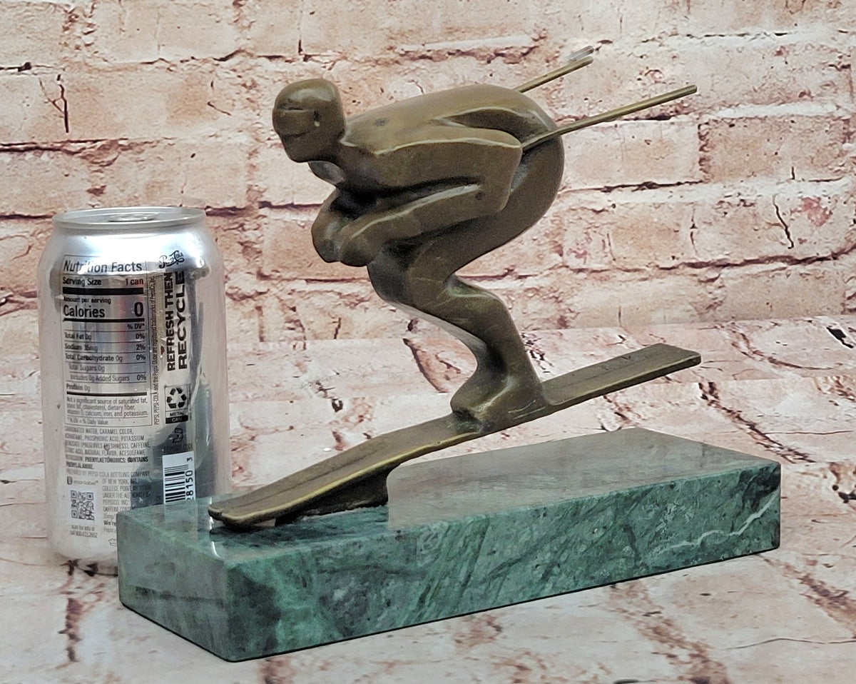 Handcrafted An exceptional Art Deco 100% Real bronze sculpture of a ski-jumper