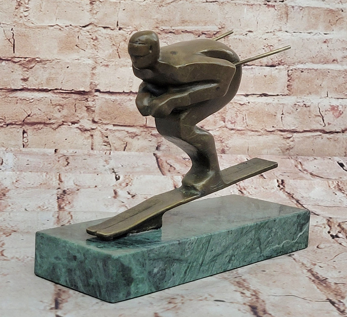 Handcrafted An exceptional Art Deco 100% Real bronze sculpture of a ski-jumper