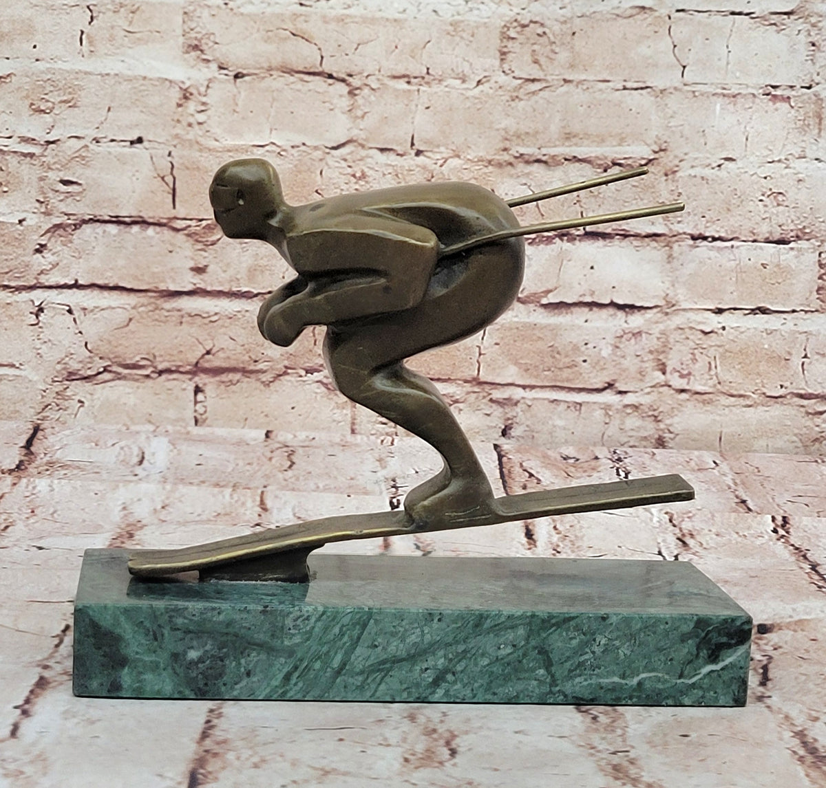 Handcrafted An exceptional Art Deco 100% Real bronze sculpture of a ski-jumper