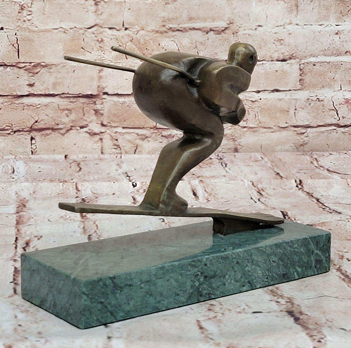 Handcrafted An exceptional Art Deco 100% Real bronze sculpture of a ski-jumper