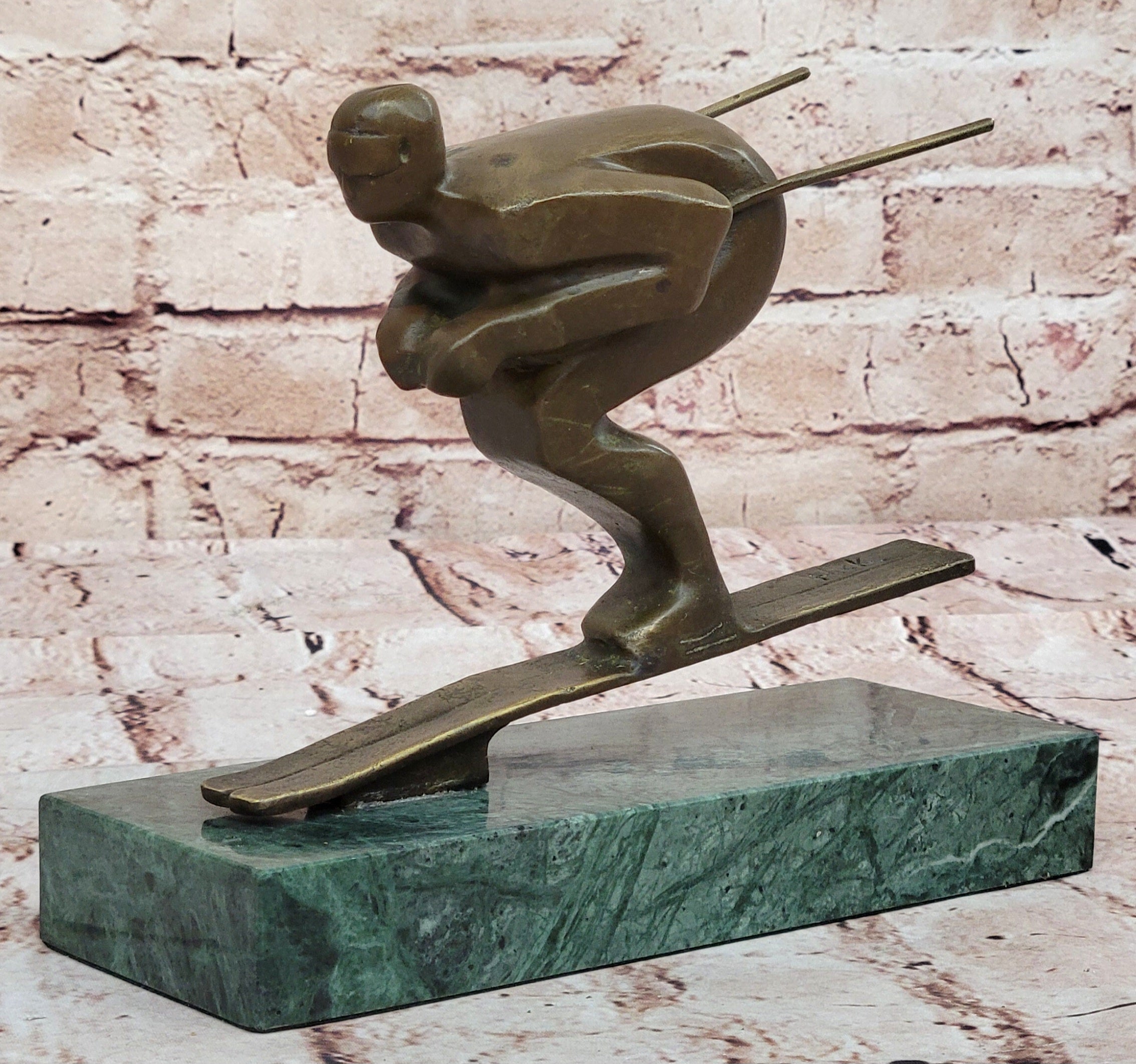 Handcrafted An exceptional Art Deco 100% Real bronze sculpture of a ski-jumper