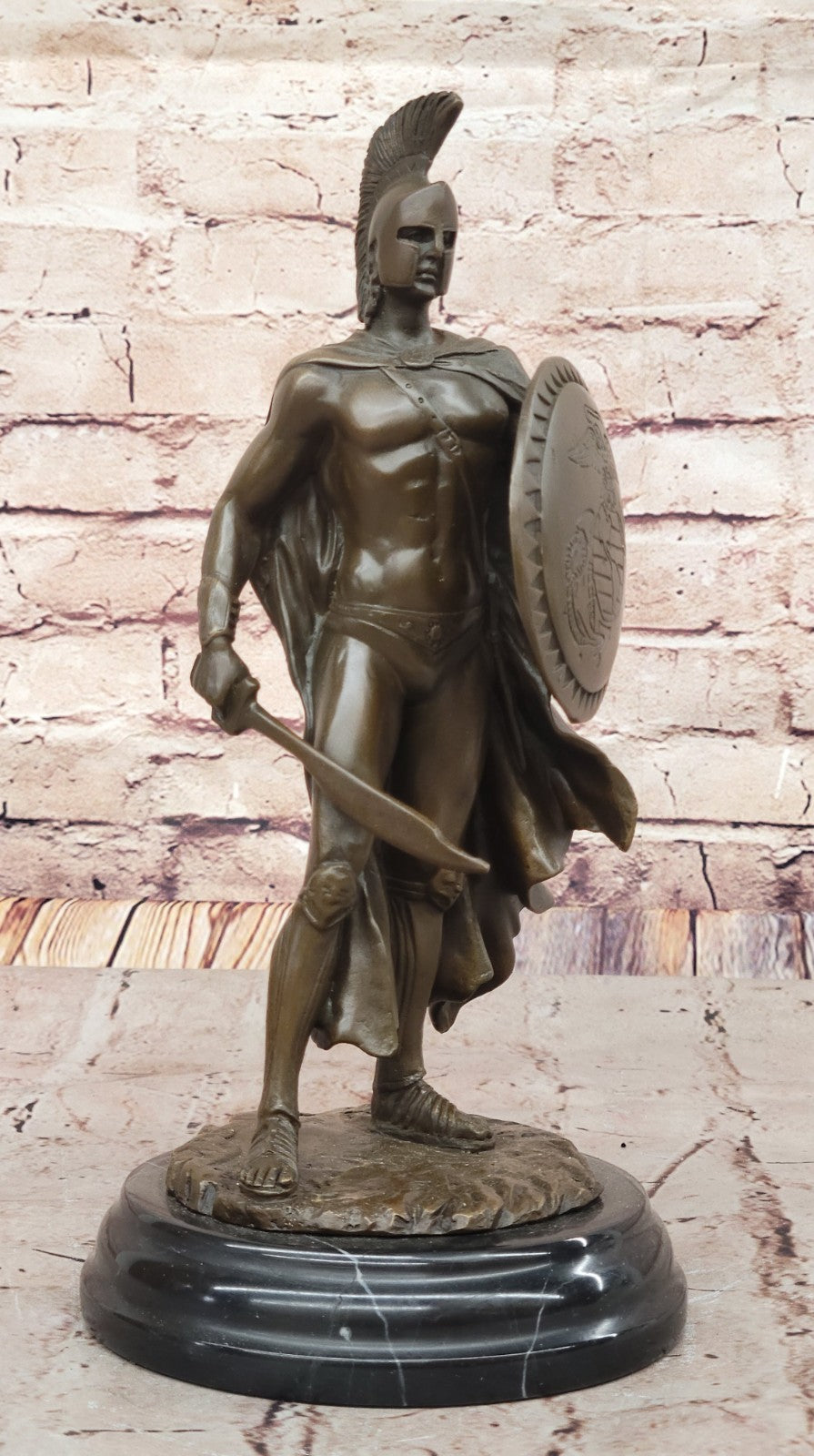 BRONZE ROMAN WARRIOR WITH SWORD AND SHIELD STATUE SIGNED HOT CAST FIGURINE SALE