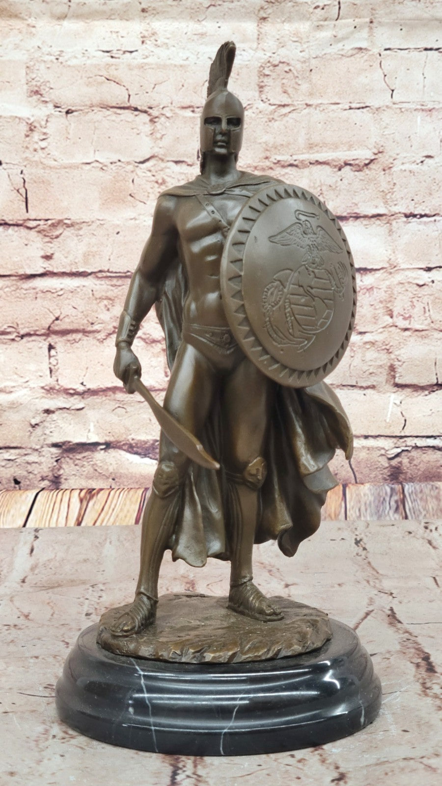 BRONZE ROMAN WARRIOR WITH SWORD AND SHIELD STATUE SIGNED HOT CAST FIGURINE SALE