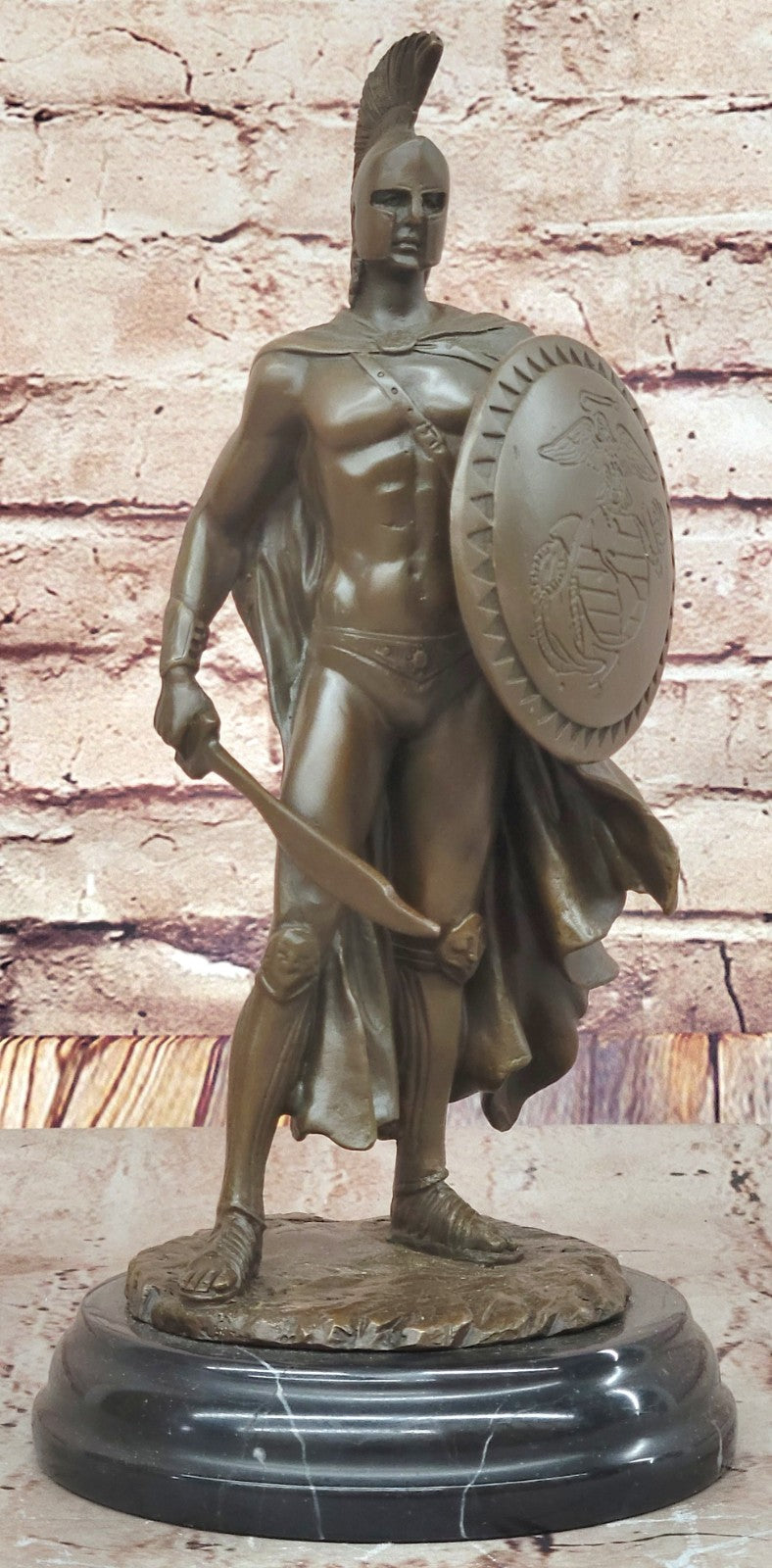 BRONZE ROMAN WARRIOR WITH SWORD AND SHIELD STATUE SIGNED HOT CAST FIGURINE SALE