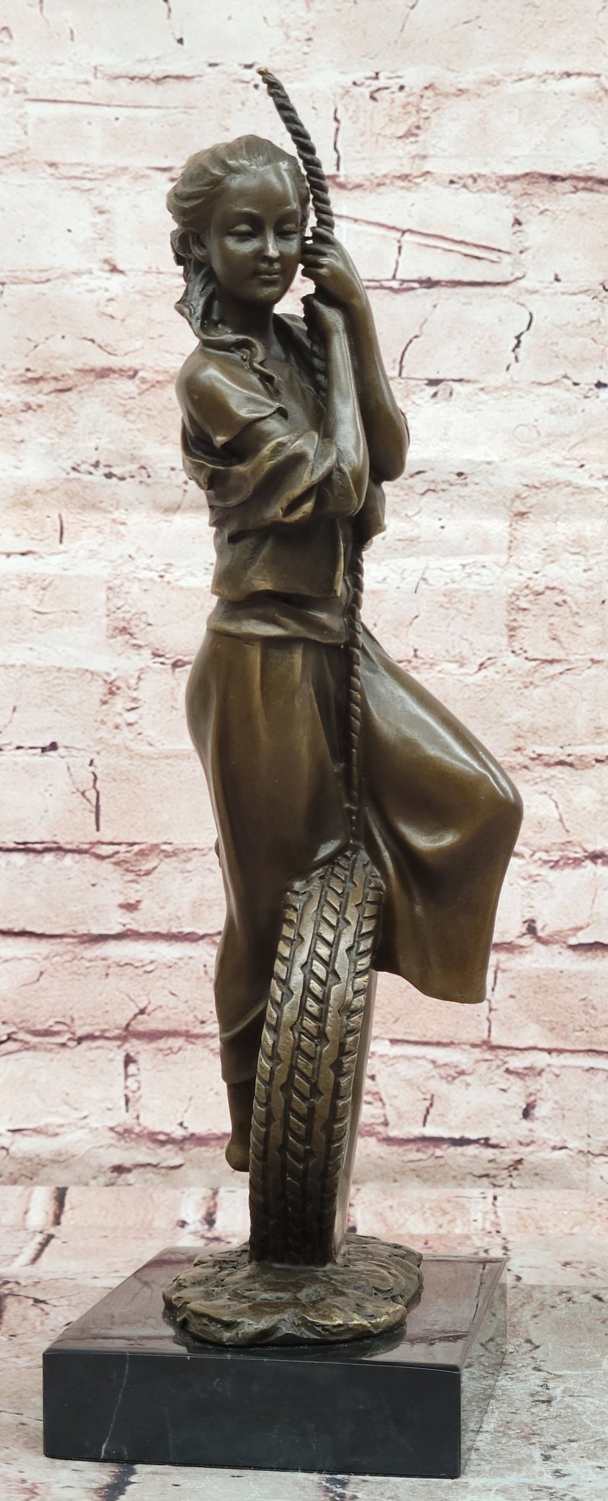 Handcrafted Cesaro Bronze Swing Girl Statue Museum Quality Artwork