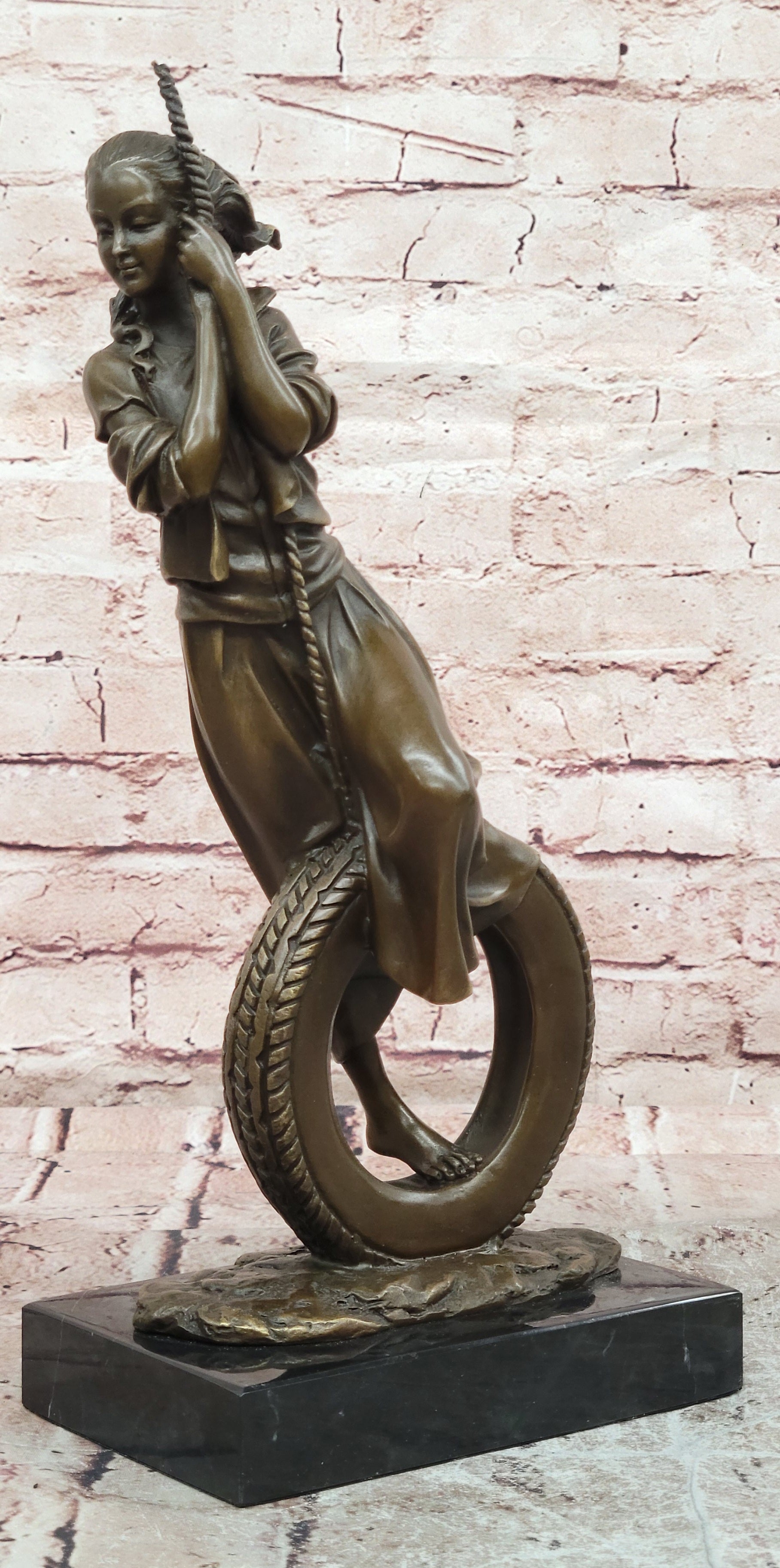 Handcrafted Cesaro Bronze Swing Girl Statue Museum Quality Artwork