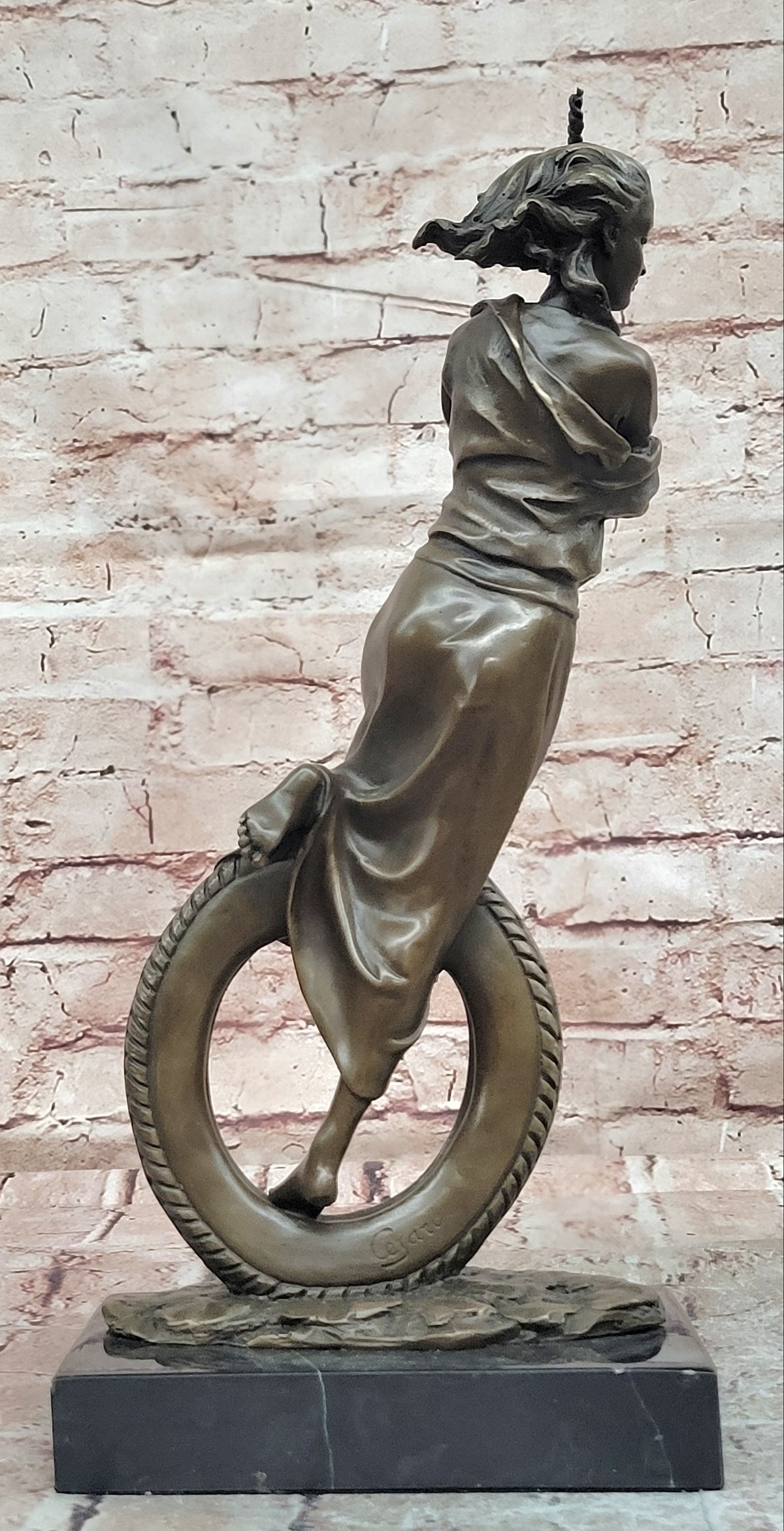 Handcrafted Cesaro Bronze Swing Girl Statue Museum Quality Artwork