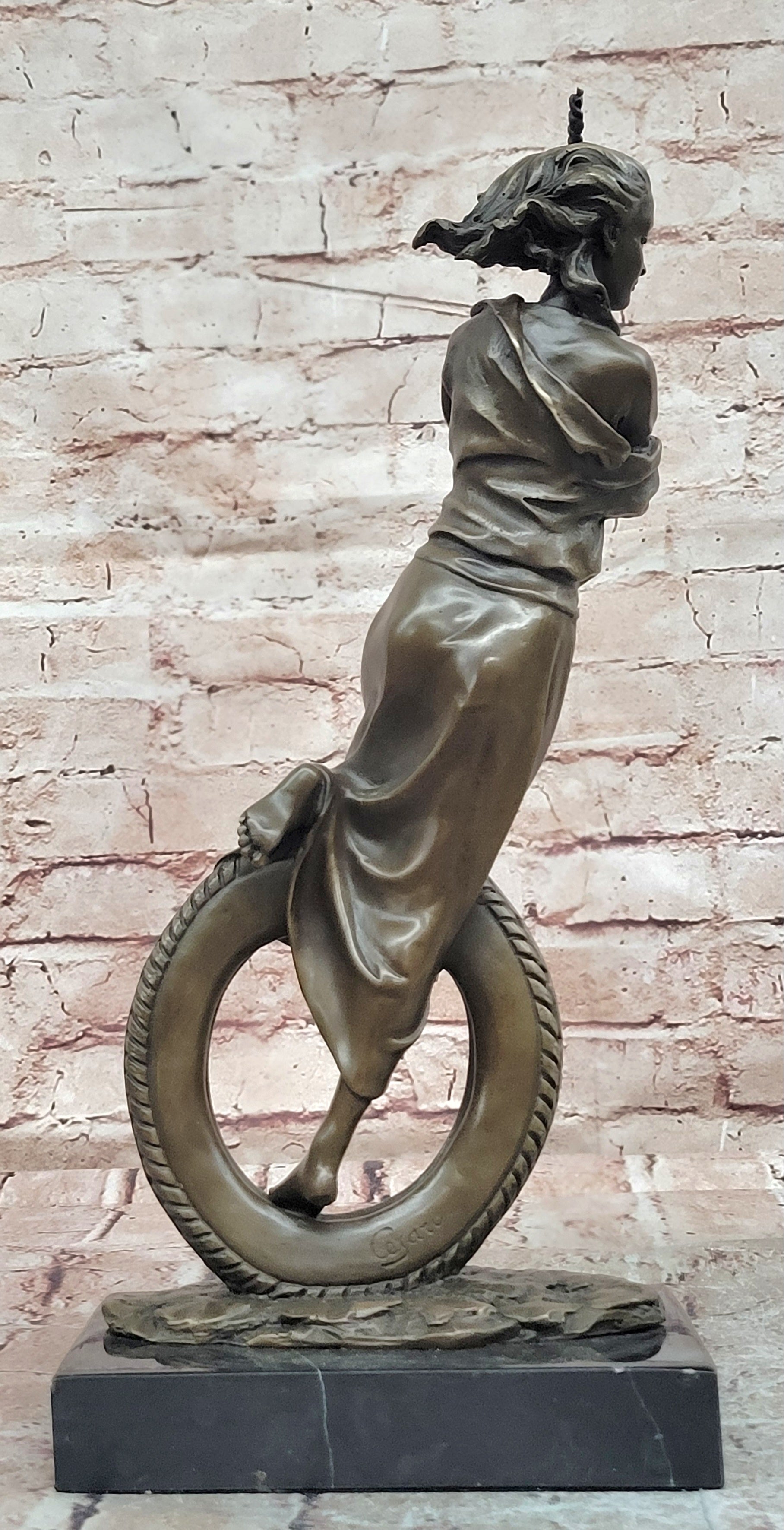 Handcrafted Cesaro Bronze Swing Girl Statue Museum Quality Artwork