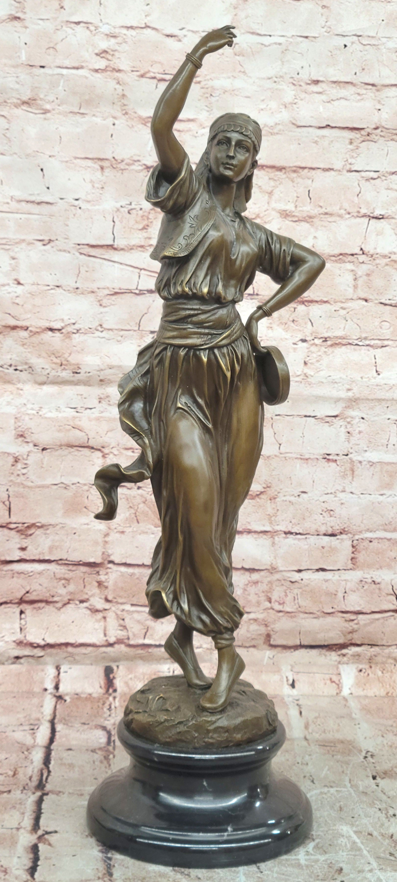 Bronze Oriental Dancer Figurine Signed Milo Art Nouveau Statue Art deco