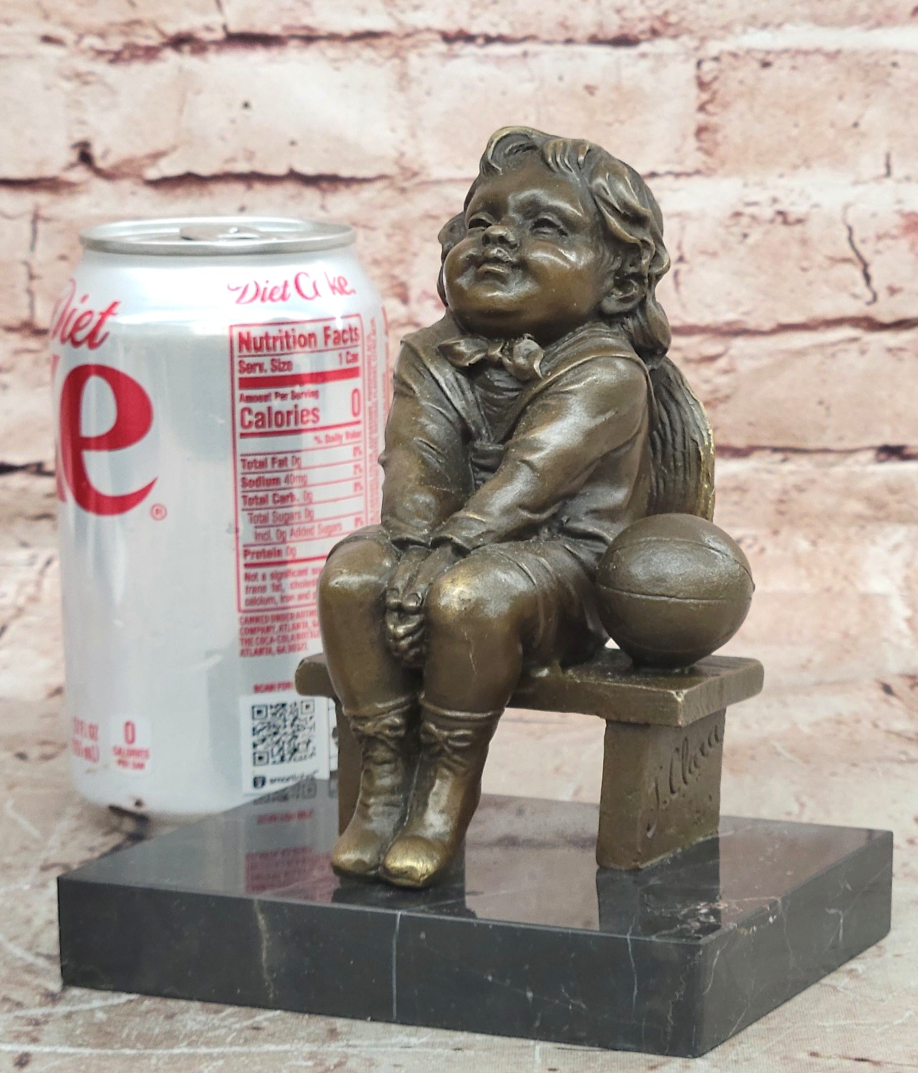 Handmade Bronze Girl Sitting On Bench Figurine Juan Clara Signed Art