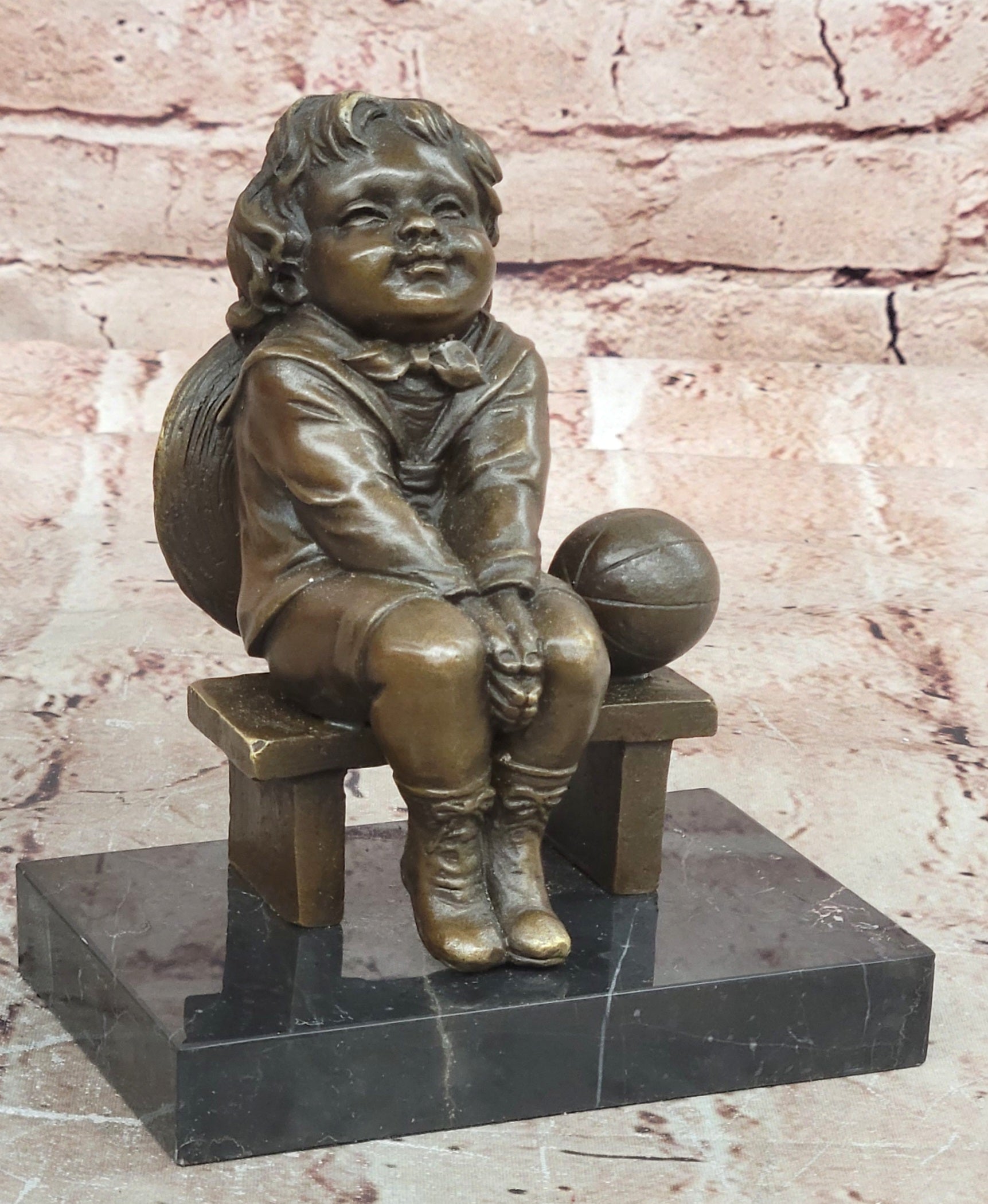 Handmade Bronze Girl Sitting On Bench Figurine Juan Clara Signed Art