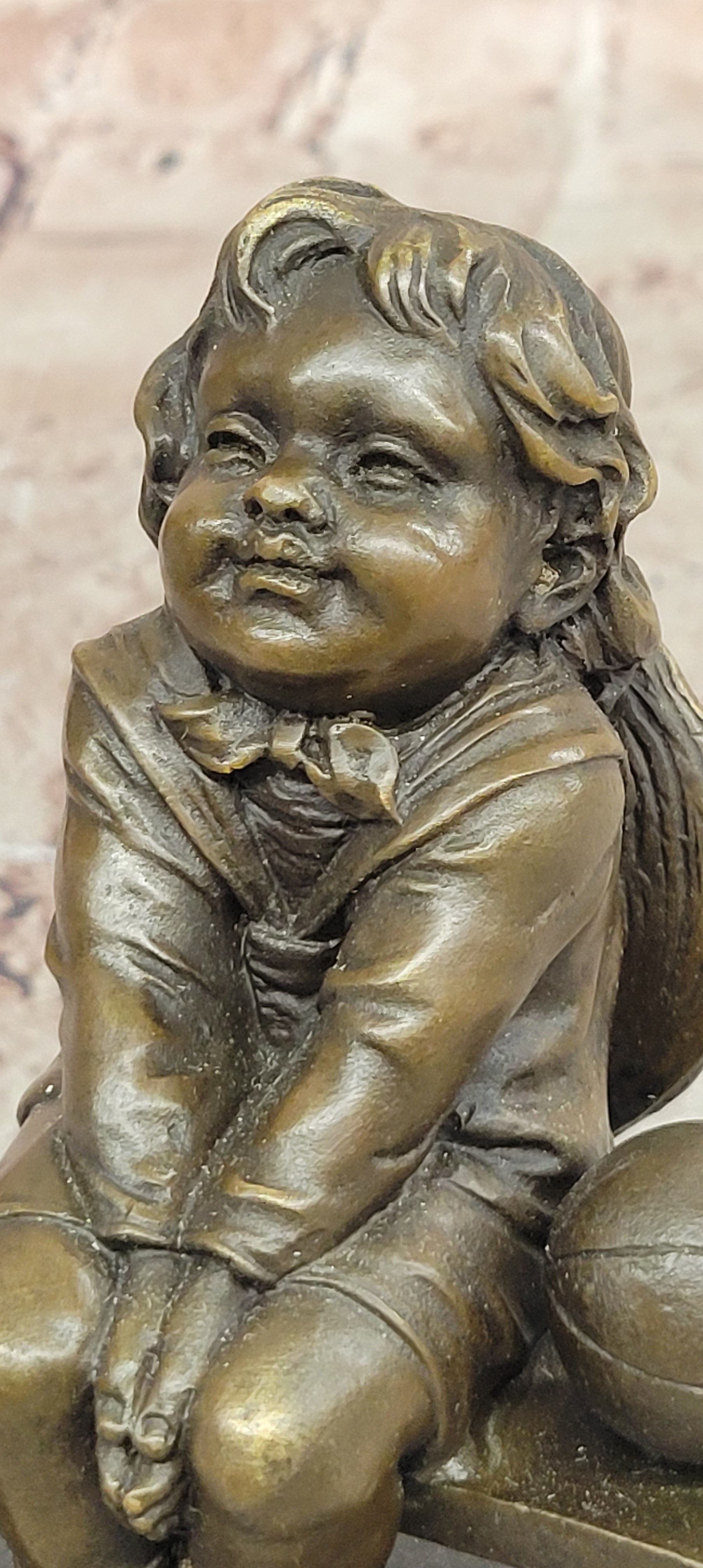 Handmade Bronze Girl Sitting On Bench Figurine Juan Clara Signed Art