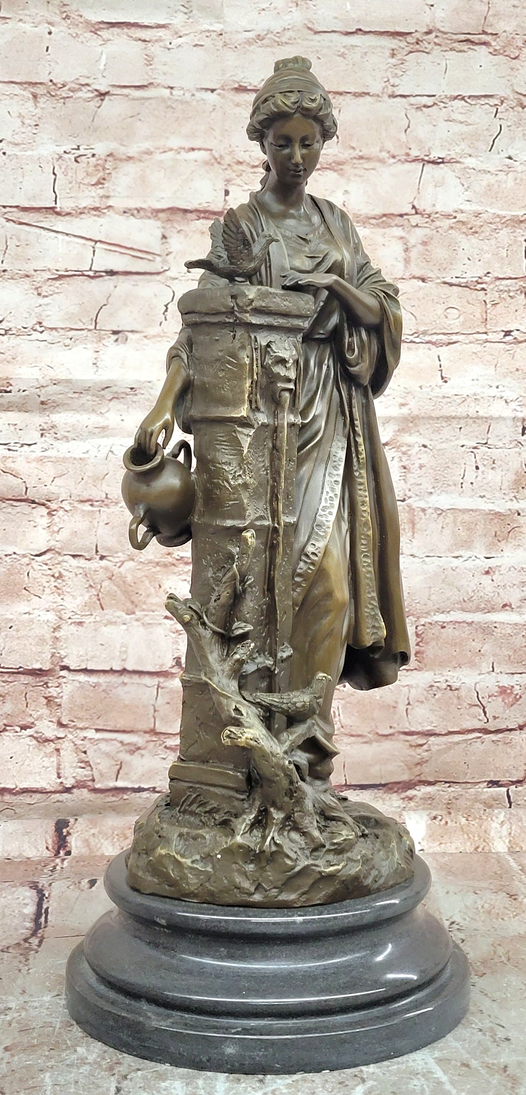 Bronze Mythological Woman Sculpture Signed Andore Ruff Bird Statue Decor