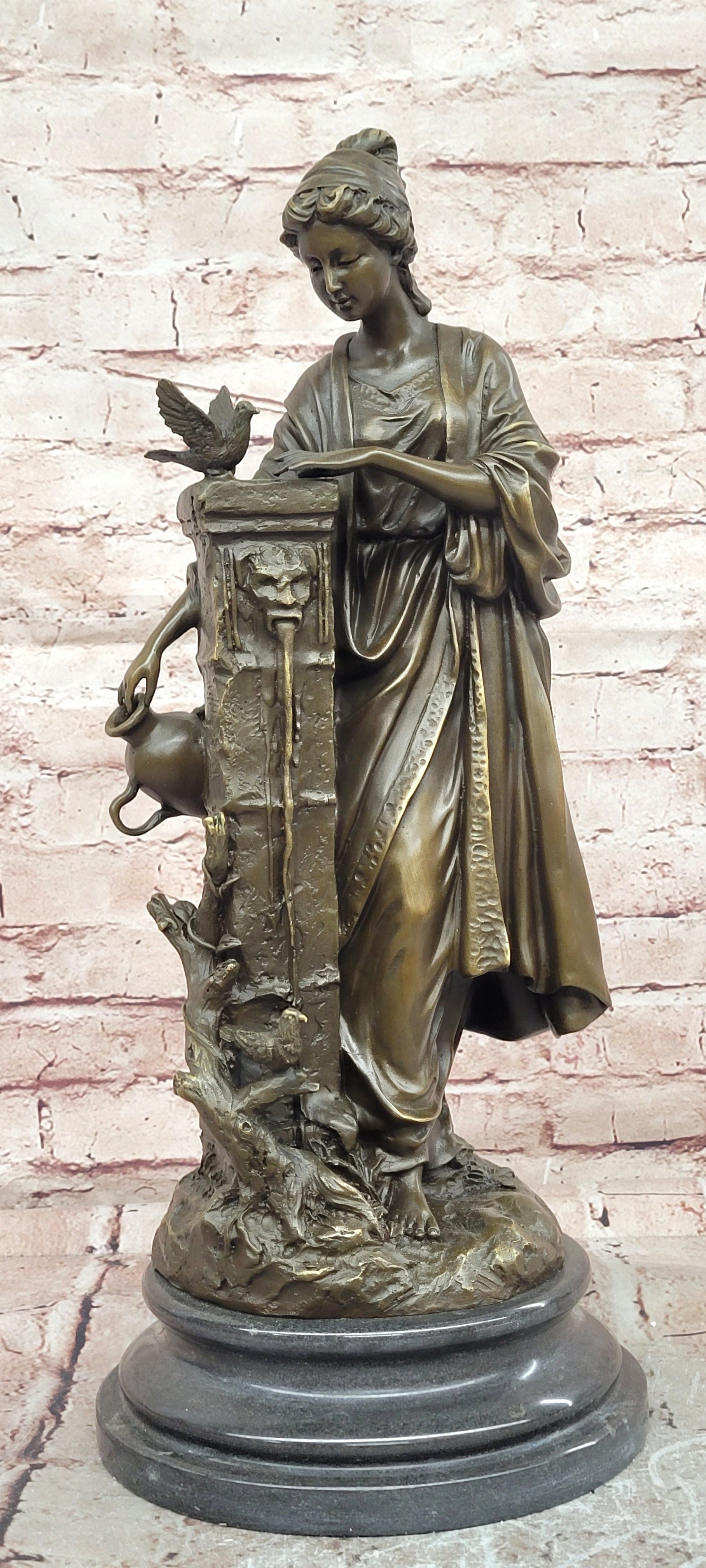 Bronze Mythological Woman Sculpture Signed Andore Ruff Bird Statue Decor