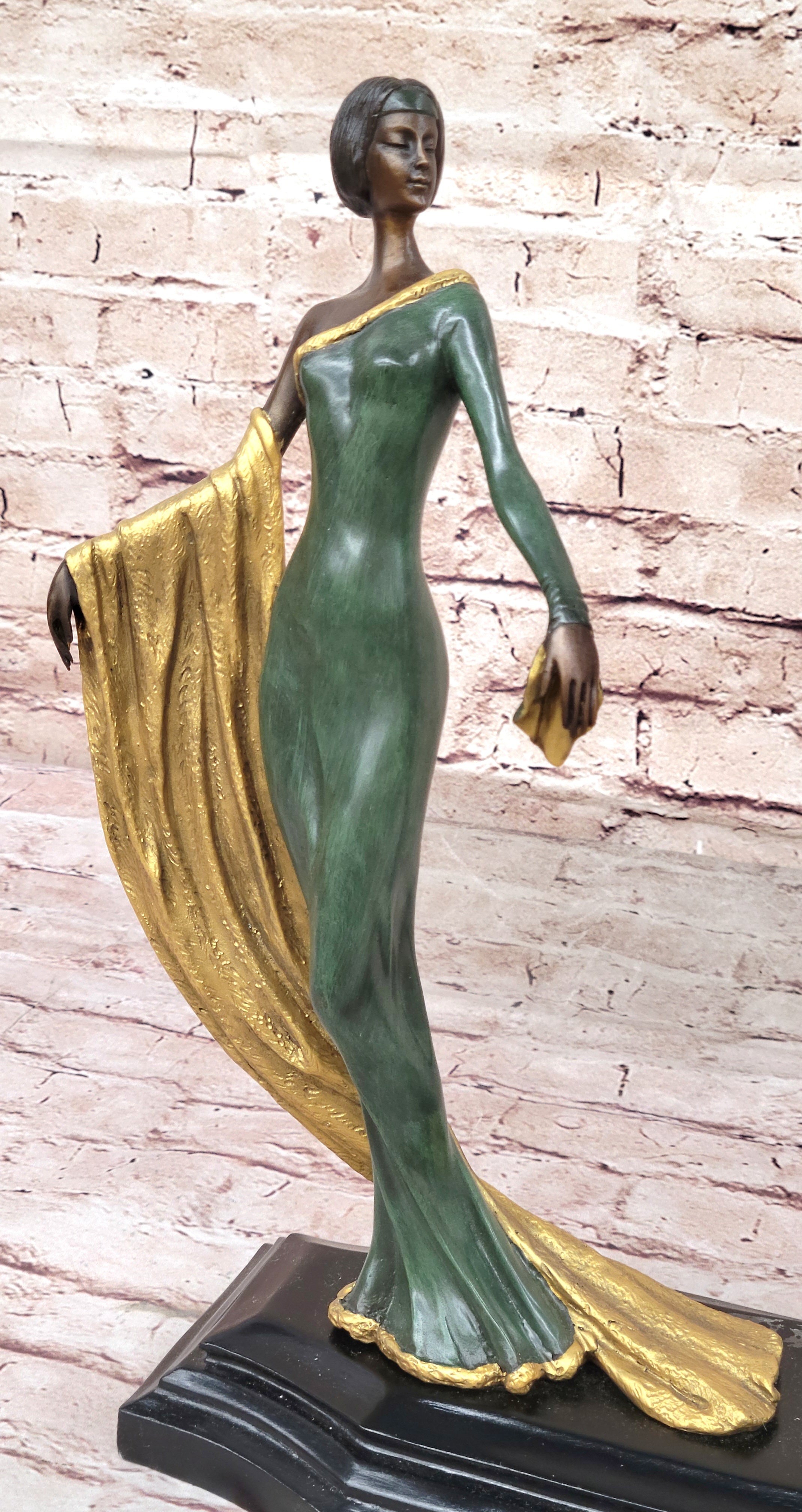 Hand Made Multi Color J. Erte Actress Model Showgirl Bronze Masterpiece Figurine