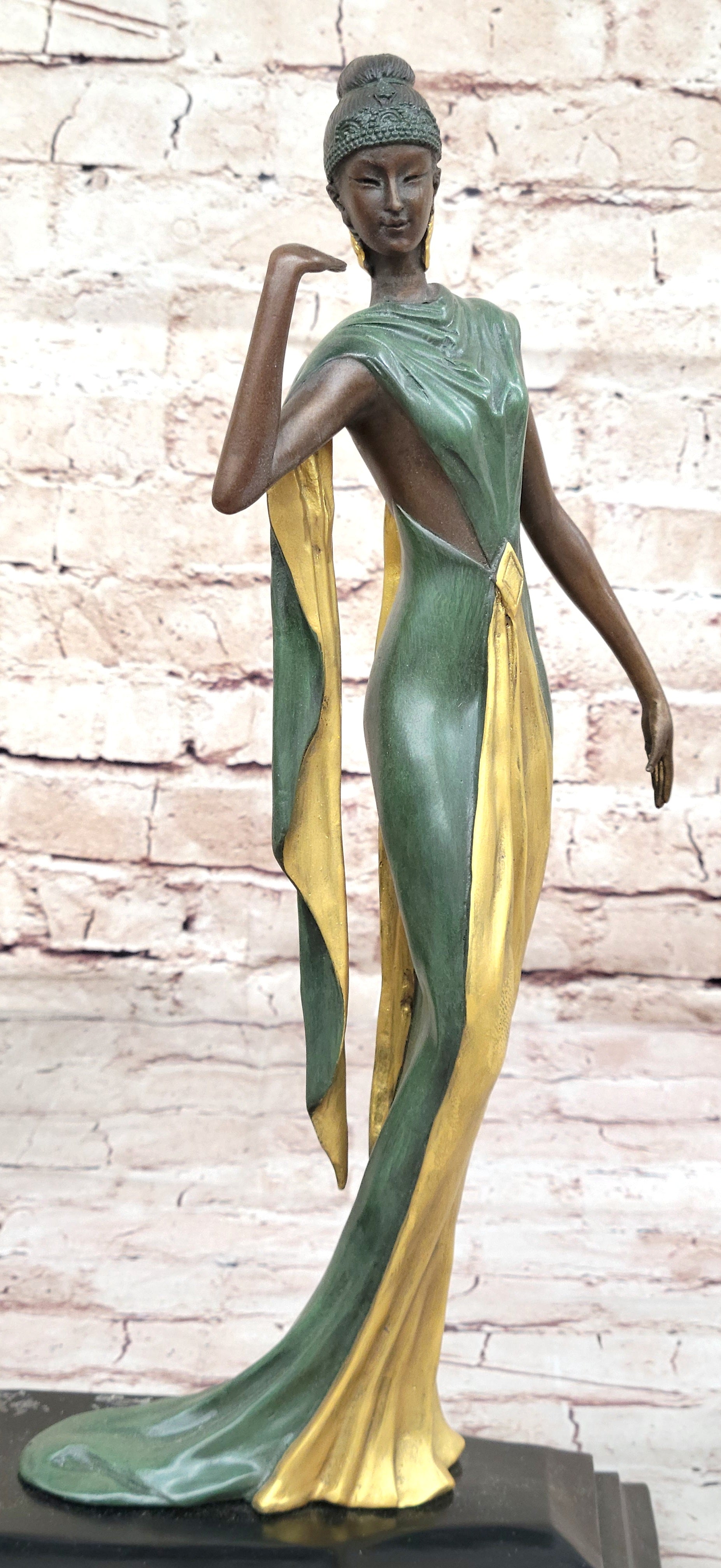 Hand Made Multi Color J. Erte Actress Model Showgirl Bronze Masterpiece Figurine