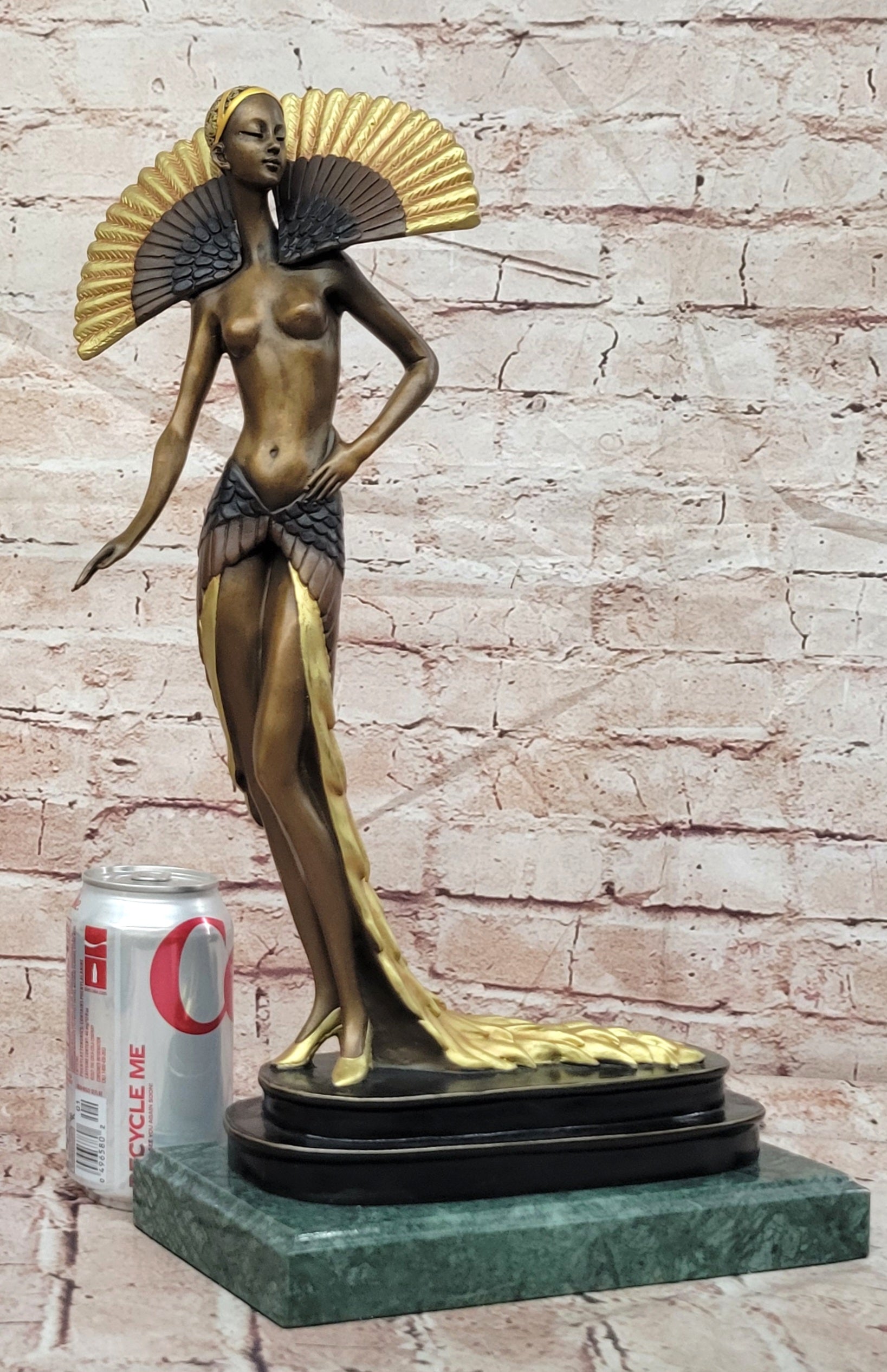 Large Slender Woman Nude of Bronze - Floating Girl - Signed by J Erte- Real Bronze