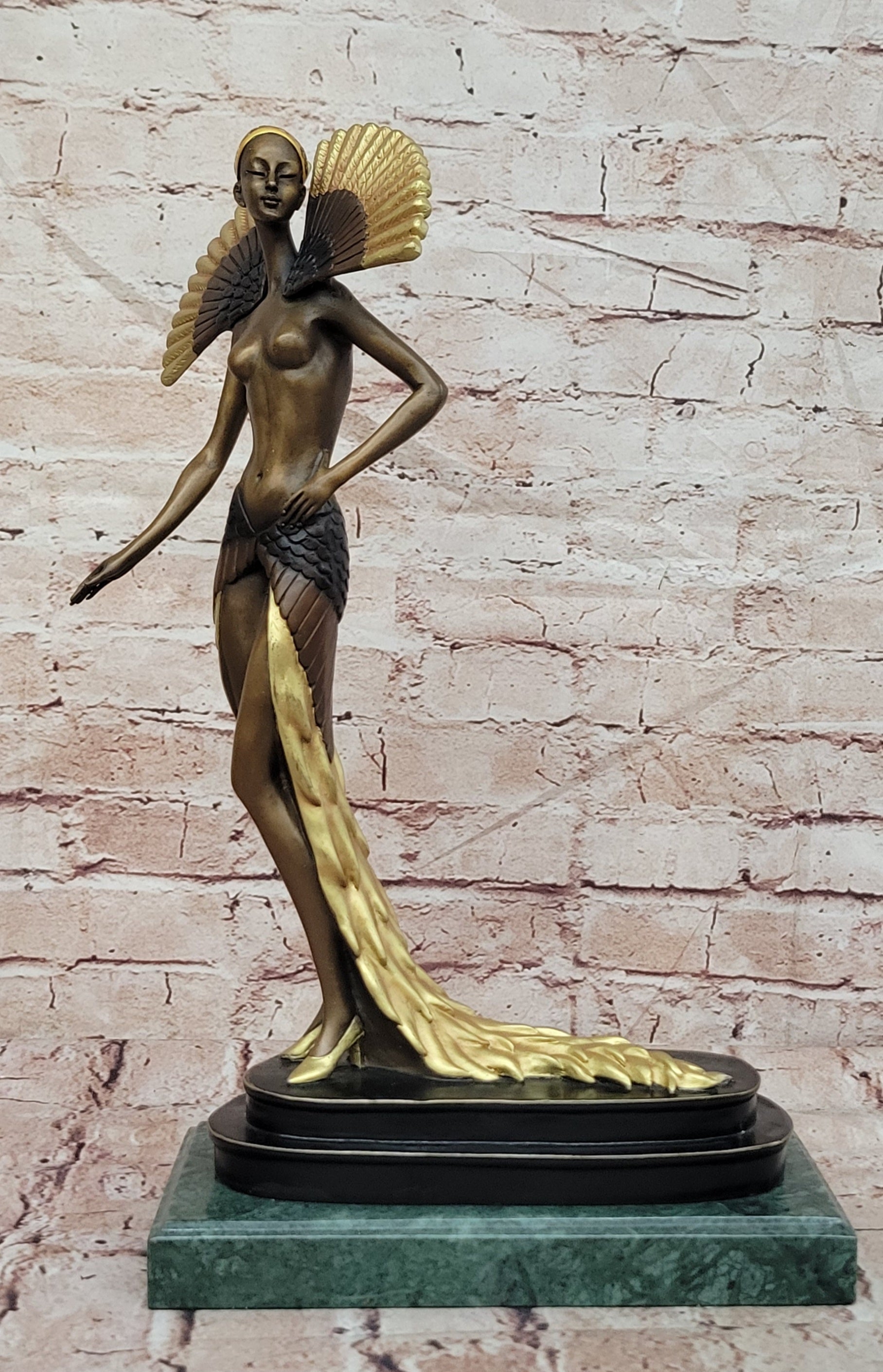 Large Slender Woman Nude of Bronze - Floating Girl - Signed by J Erte- Real Bronze