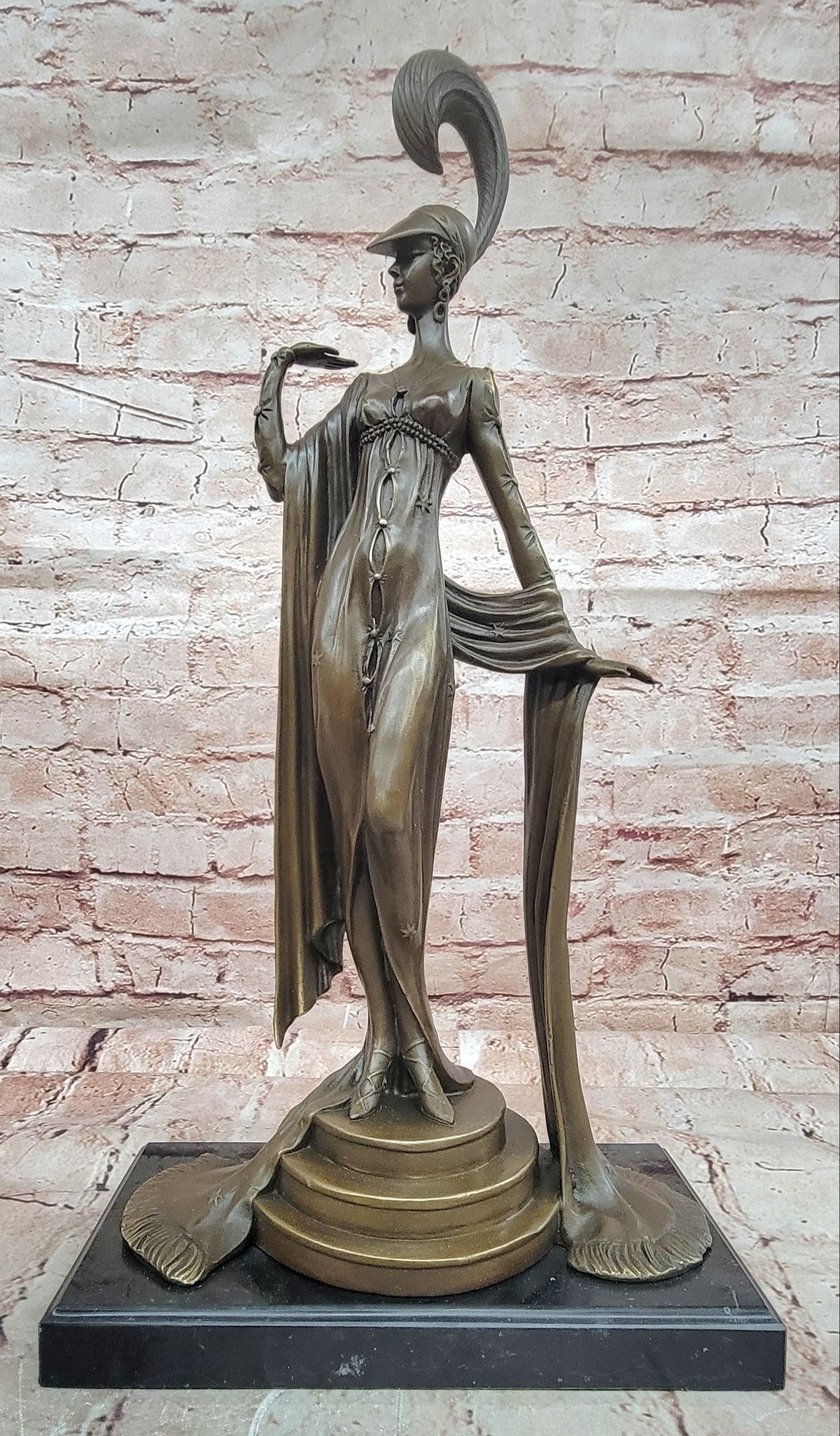 Erte Directoire Bronze Sculpture Hot Cast Marble Base Executive Office Decor